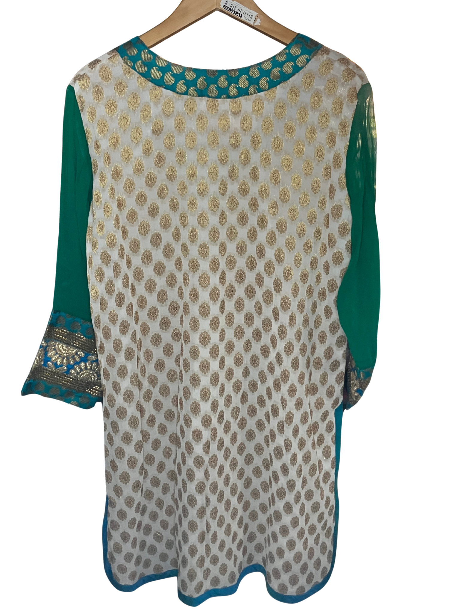 Fuchsia Designs Embroidered Kurta Tunic XXL White Teal Gold Brocade NWT