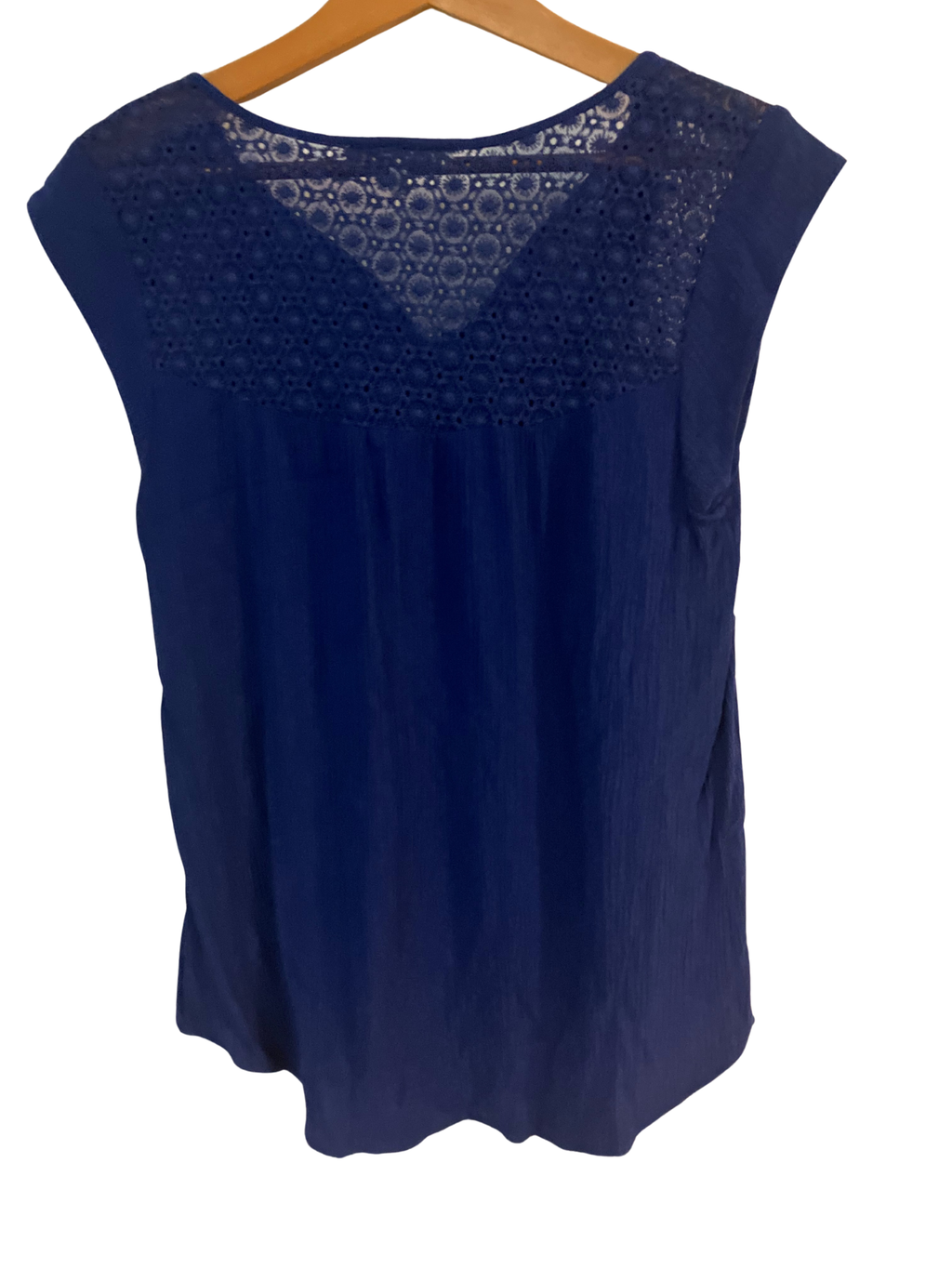 Navy Blue Cap Sleeve Top with Lace Detail - 100% Rayon Casual Blouse