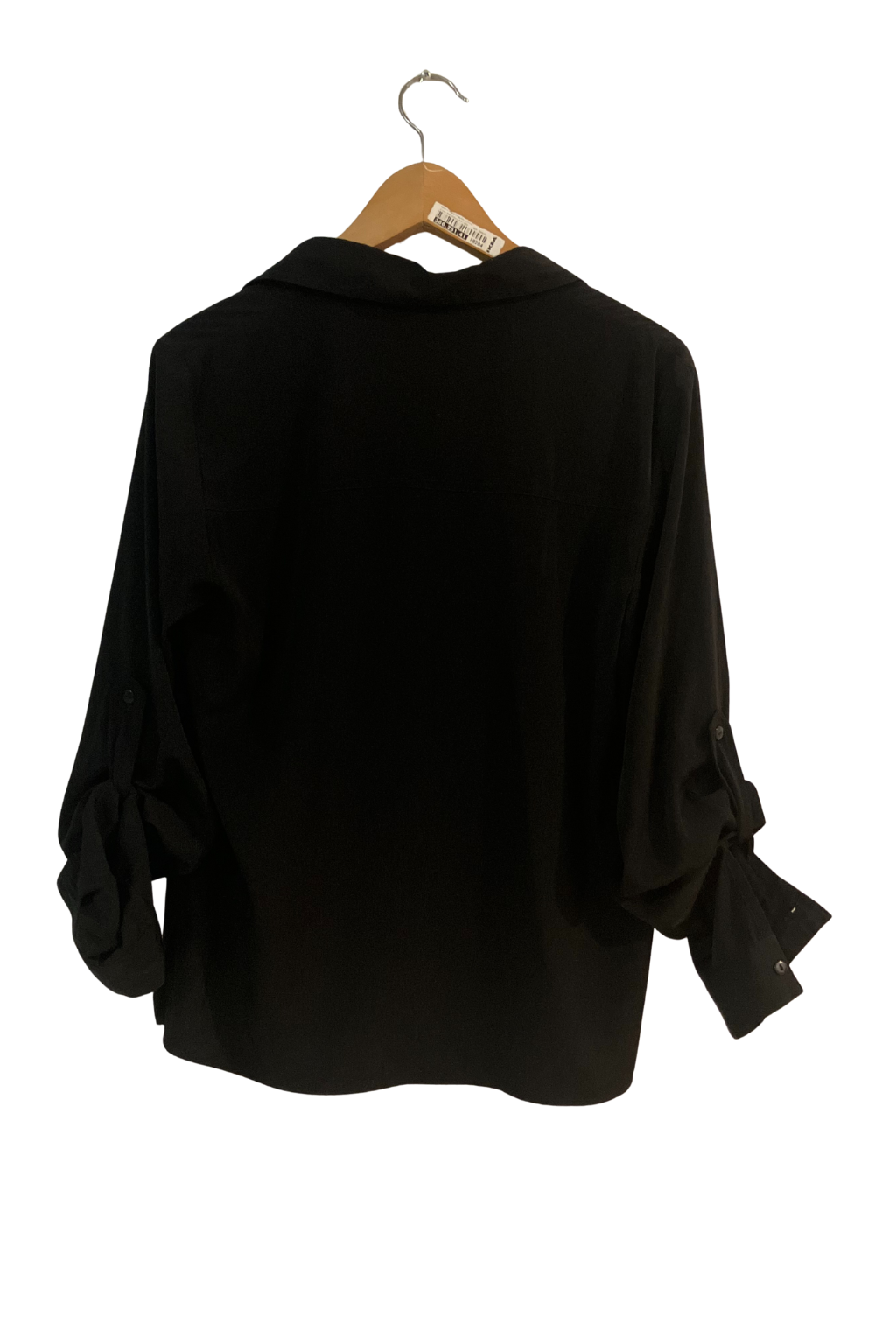 Dressbarn Black Button Down Blouse Women’s Size M Roll Tab Sleeves