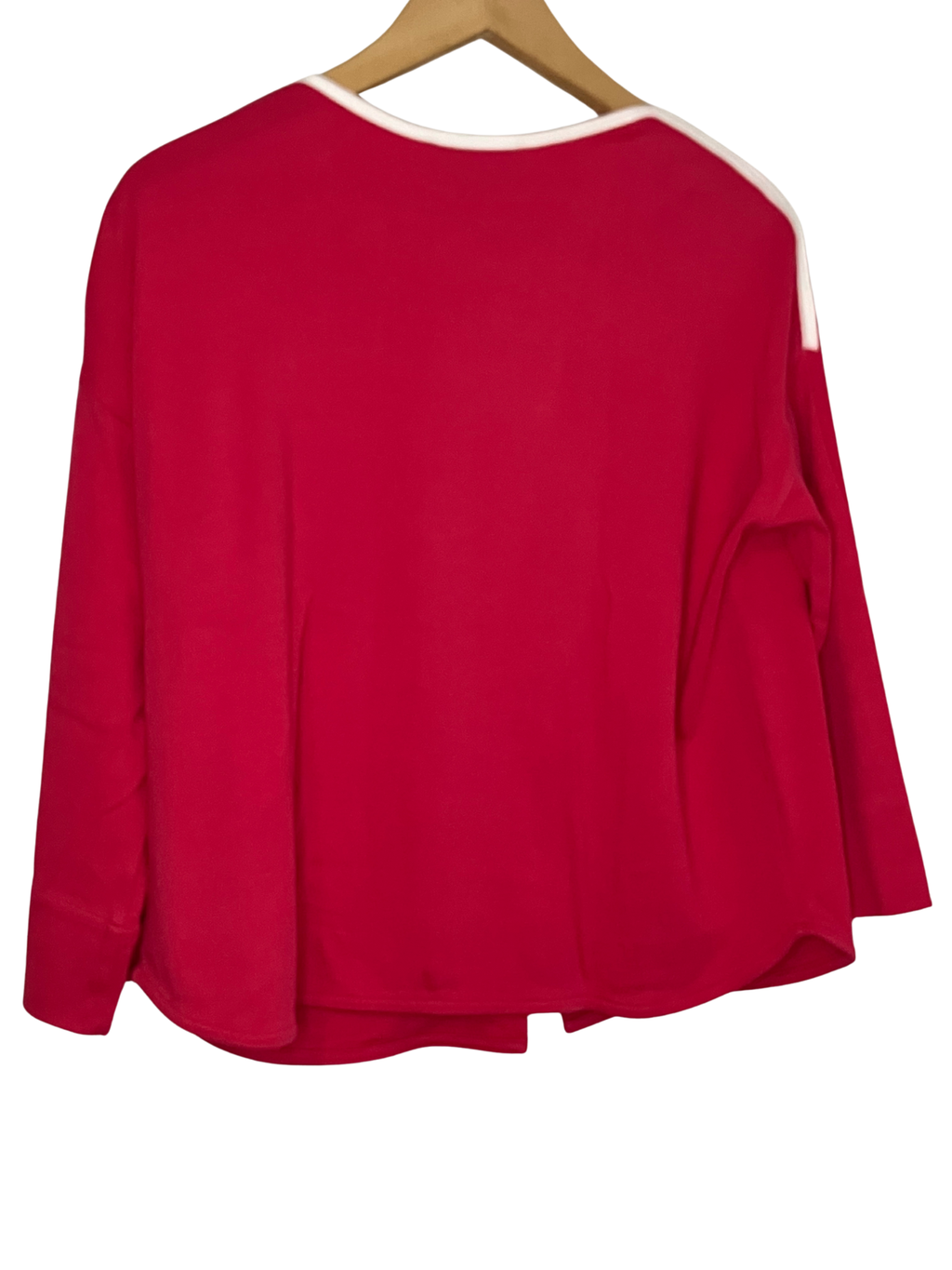 Joan Vass Fuchsia Pink Cotton Zip Cardigan White Trim 3/4 Sleeve Size 2P