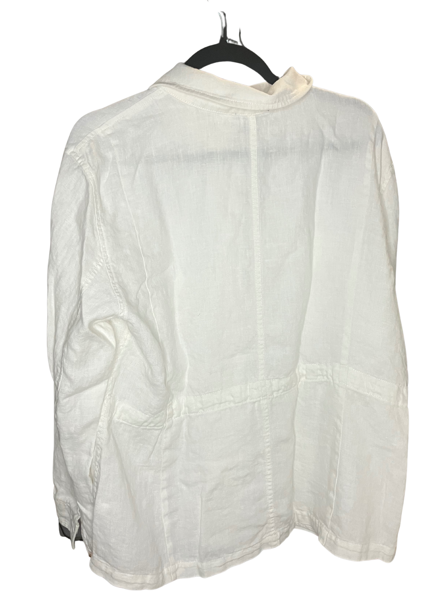 Women's White Zip-Front Utility Jacket – Linen Blend – Size XL