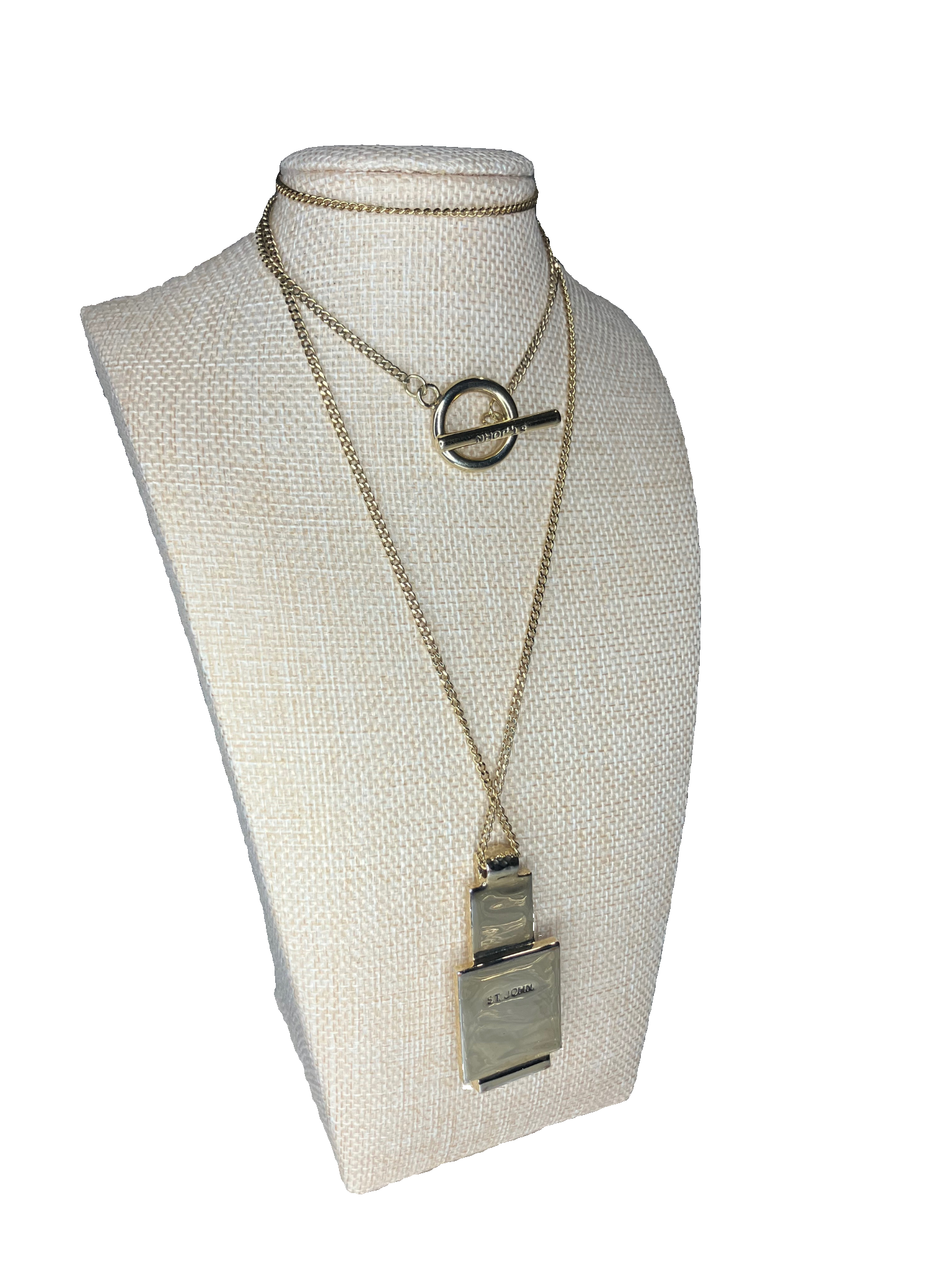 St. John Art Deco Geometric Pendant Necklace Gold-Tone Toggle Clasp