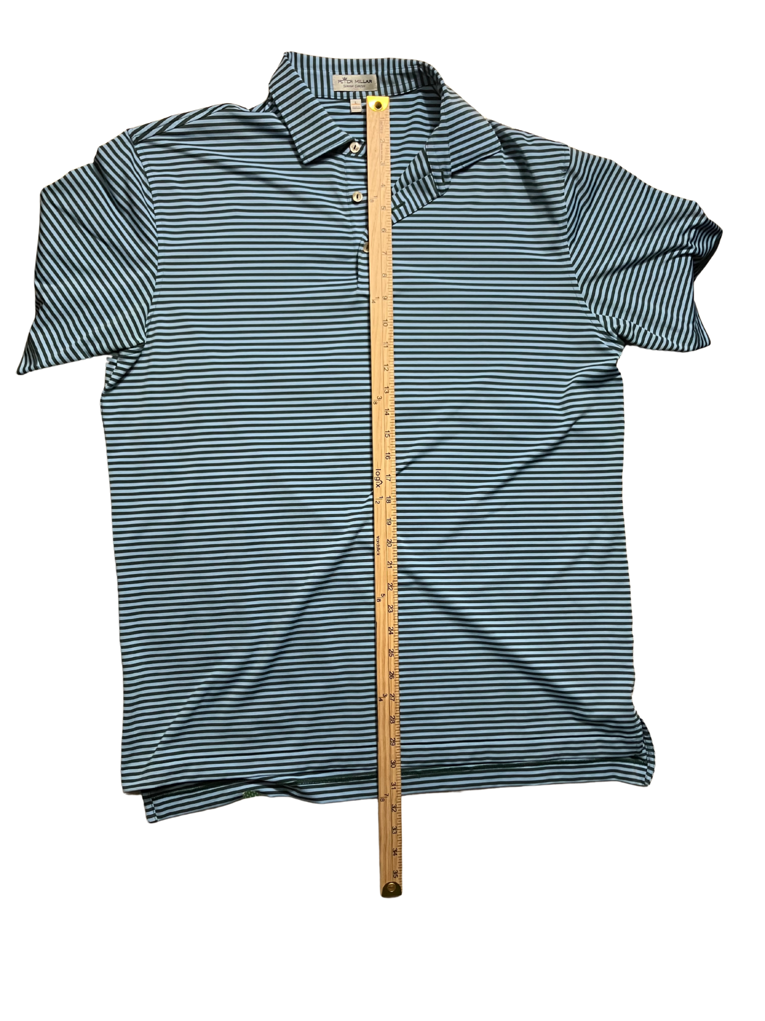 Peter Millar Navy Striped Performance Polo Shirt - Size L