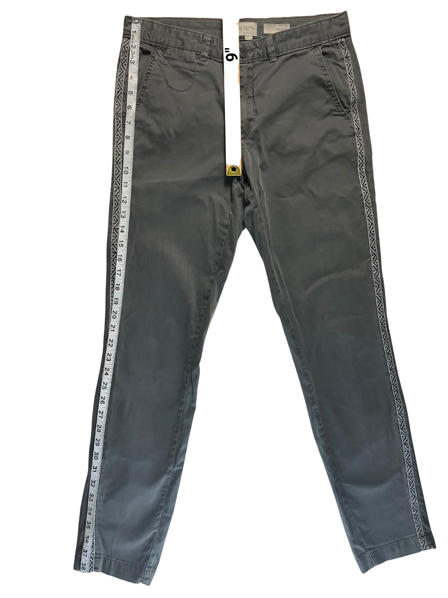 Chino Gray Relaxed Fit Pants with Woven Side Trim - Size 27