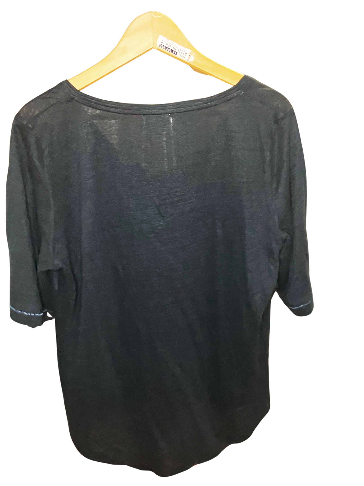 WRAP London Linen Top L Black Breathable V-Neck Short Sleeve NWT