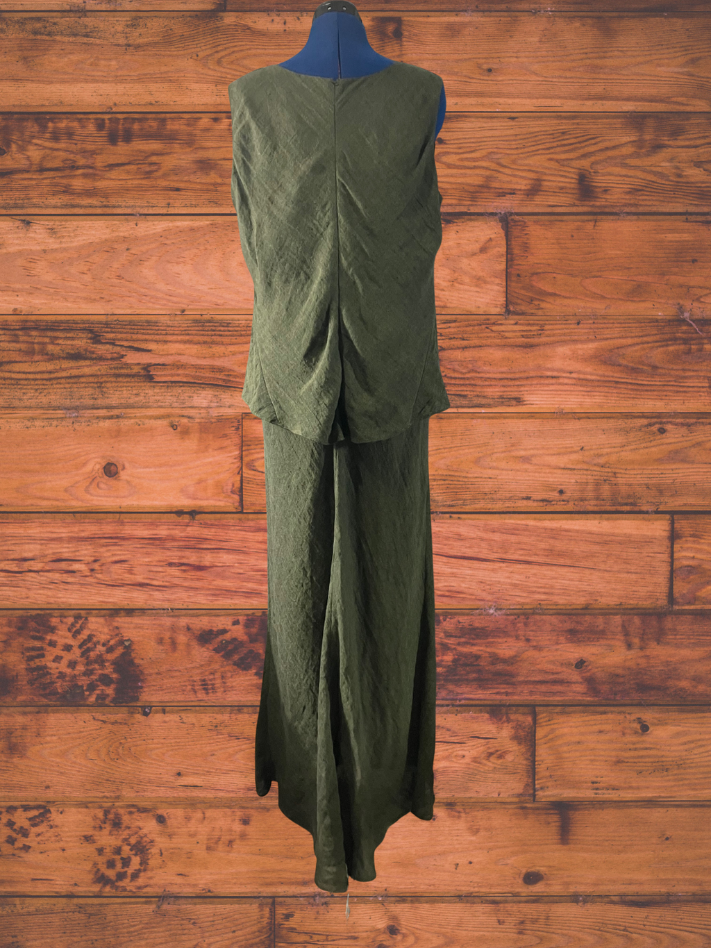 Lafayette 148 New York — Dress | Olive linen-blend midi with architectural overlay bodice · Sz 16