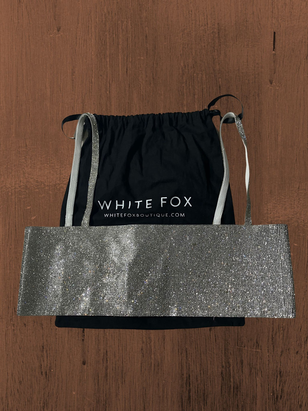 White Fox Boutique — Rhinestone Bandeau Crop Top | Crystal embellished, silver sparkle · Sz XS