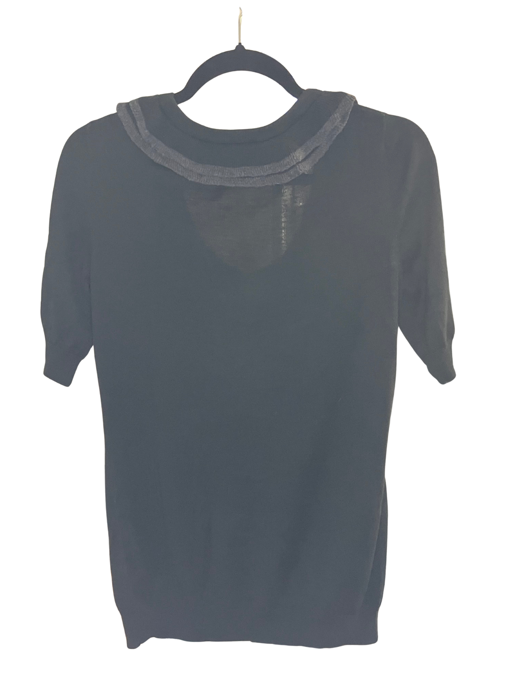 Banana Republic Black Ruffle Collar Knit Top Pima Cotton Wool Blend Size M