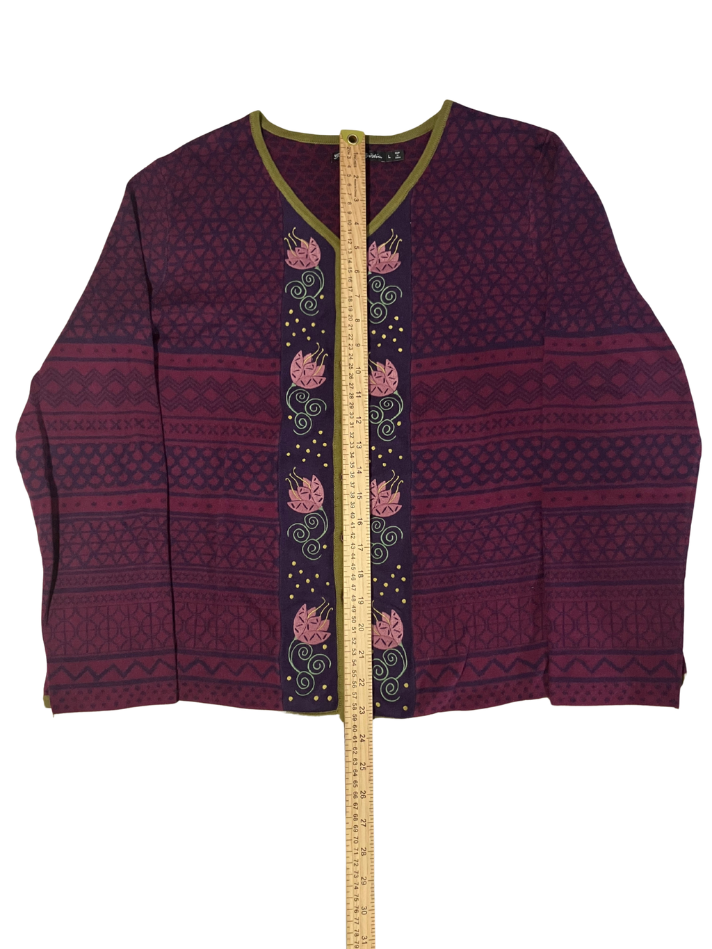 Gudrun Sjödén Organic Cotton Embroidered Cardigan – Size L – Burgundy