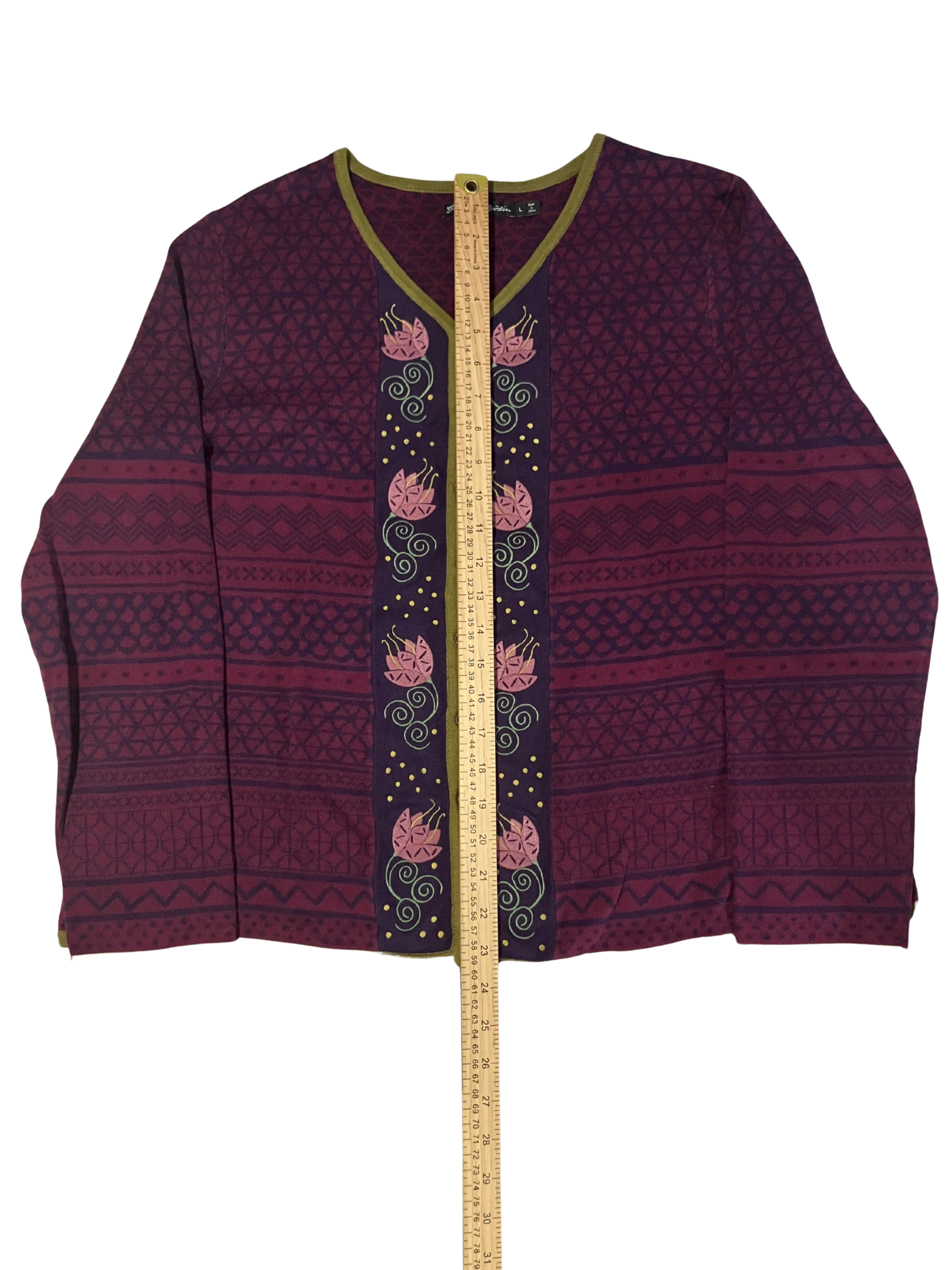 Gudrun Sjödén Organic Cotton Embroidered Cardigan – Size L – Burgundy