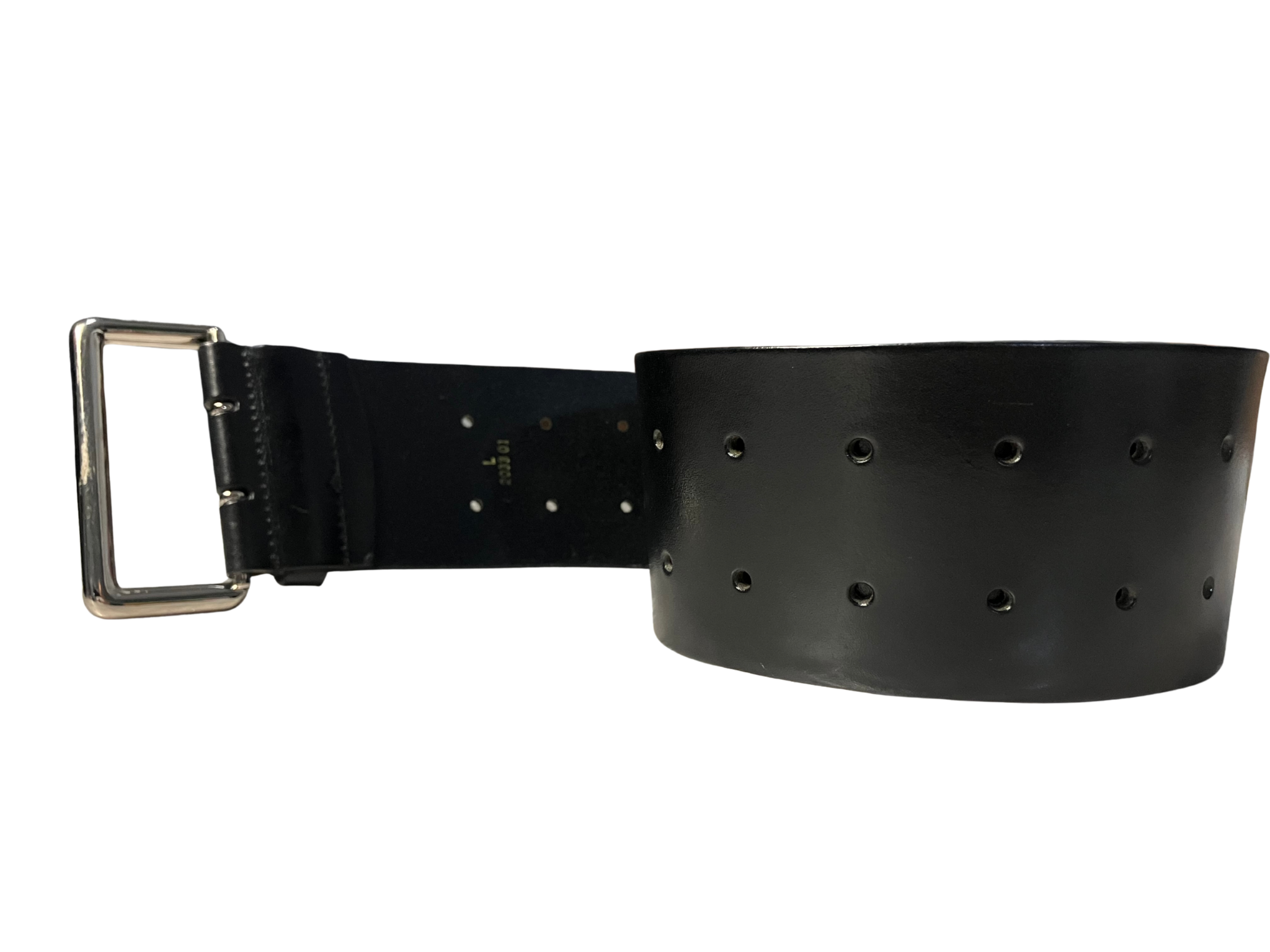 Saks Fifth Avenue Black Italian Leather Wide Belt – Silver Buckle – 3"