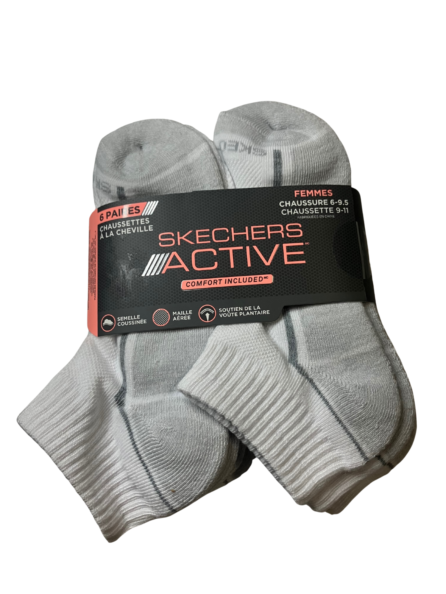 Skechers Active Women's Quarter Crew Socks 6-Pack – Gray Cushioned Arch Support