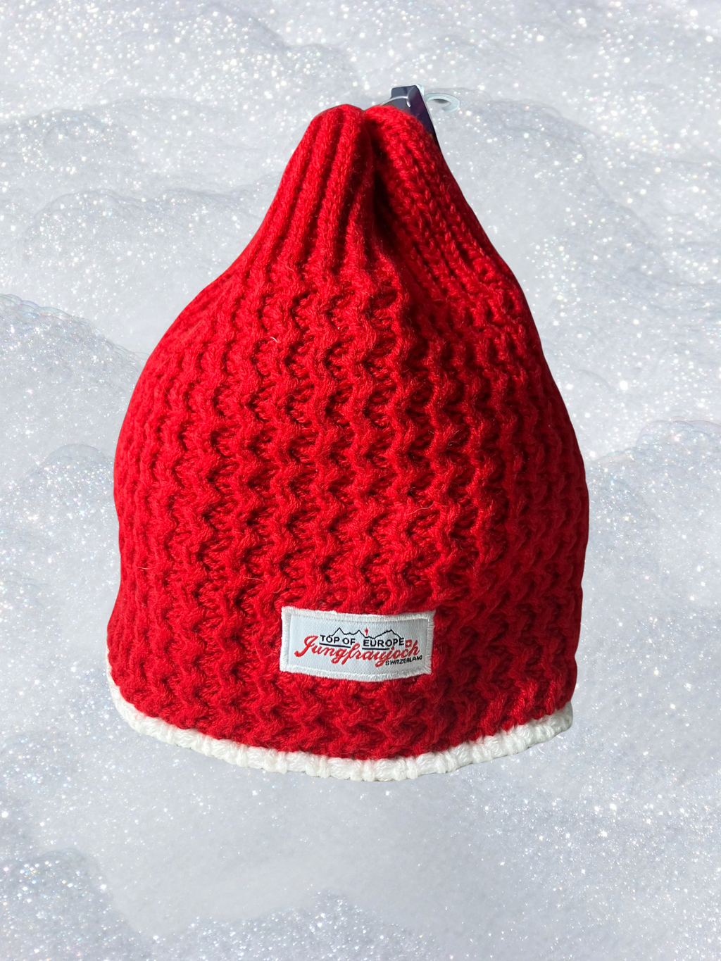 Jungfraujoch — Knit Hat | Swiss cross embroidery, fleece-lined, never worn · Sz OS