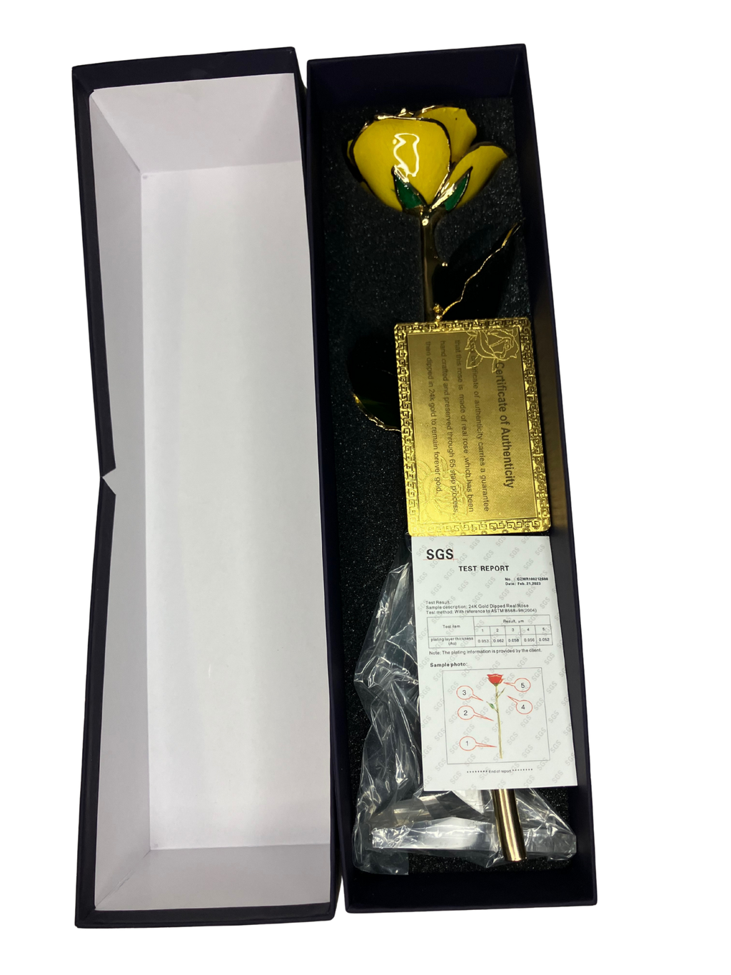 24K Gold-Dipped Real Yellow Rose with Acrylic Stand & SGS Certificate