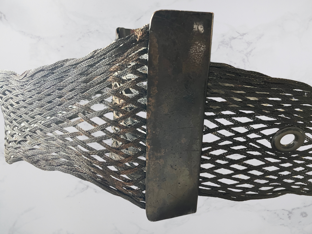 Sarah Cavender — Woven Metal Belt | Oxidized bronze mesh, signed wearable art · Sz 43