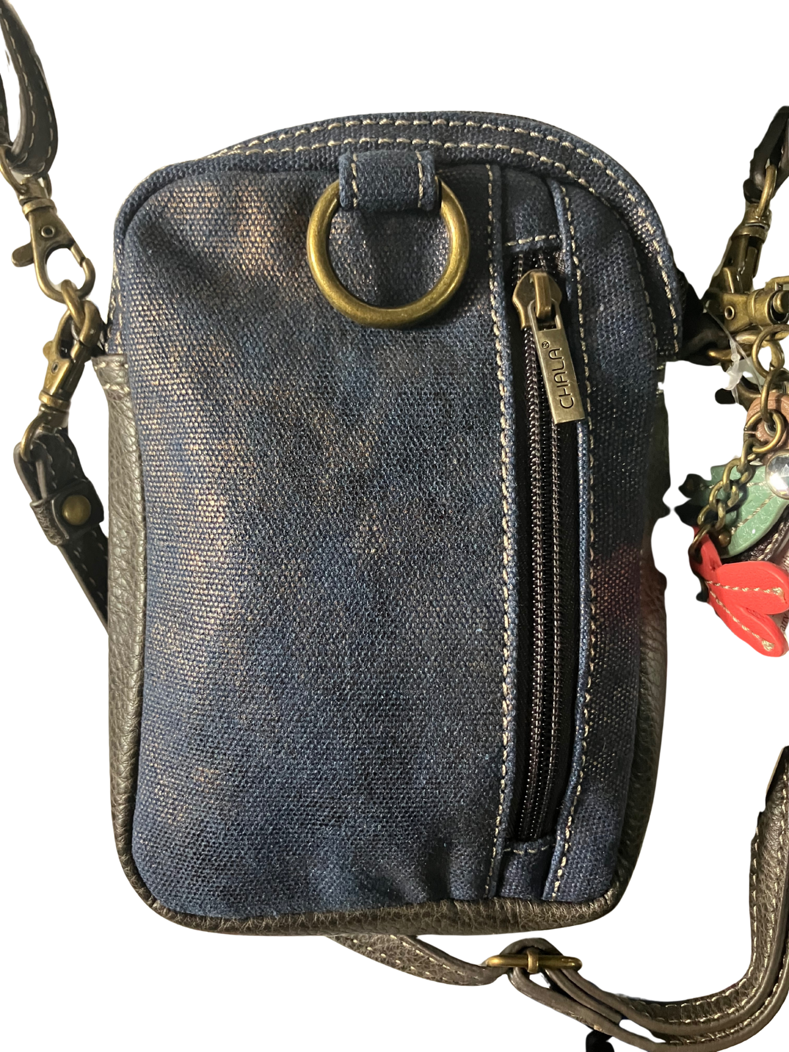 Chala Blue Canvas Convertible Mini Crossbody Bag - Dragonfly Charm
