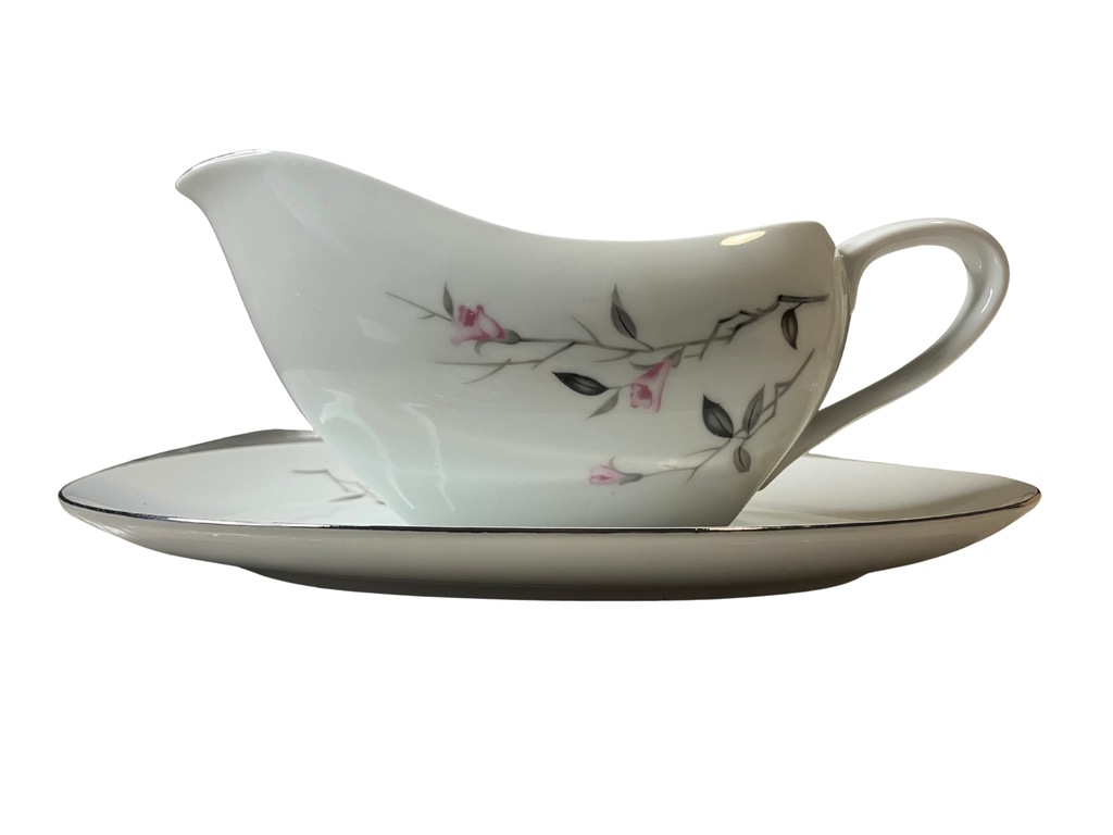 Cherry Blossom Fine China Gravy Boat w/ Underplate 1067 Japan Vintage Set