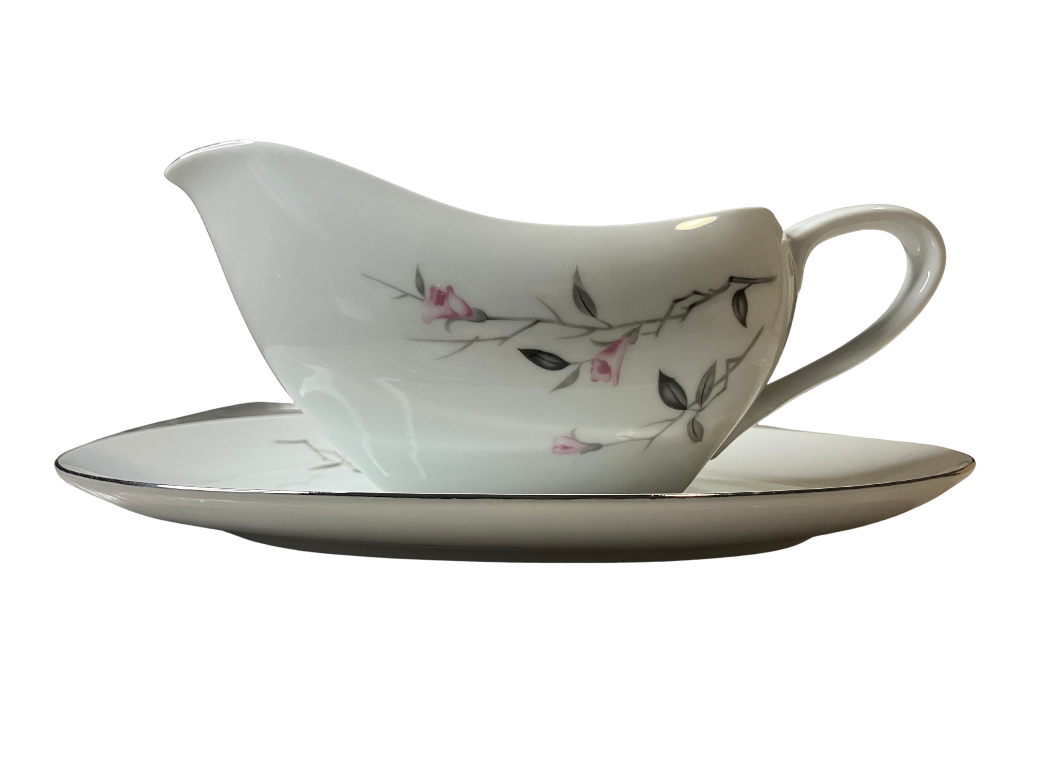 Cherry Blossom Fine China Gravy Boat w/ Underplate 1067 Japan Vintage Set