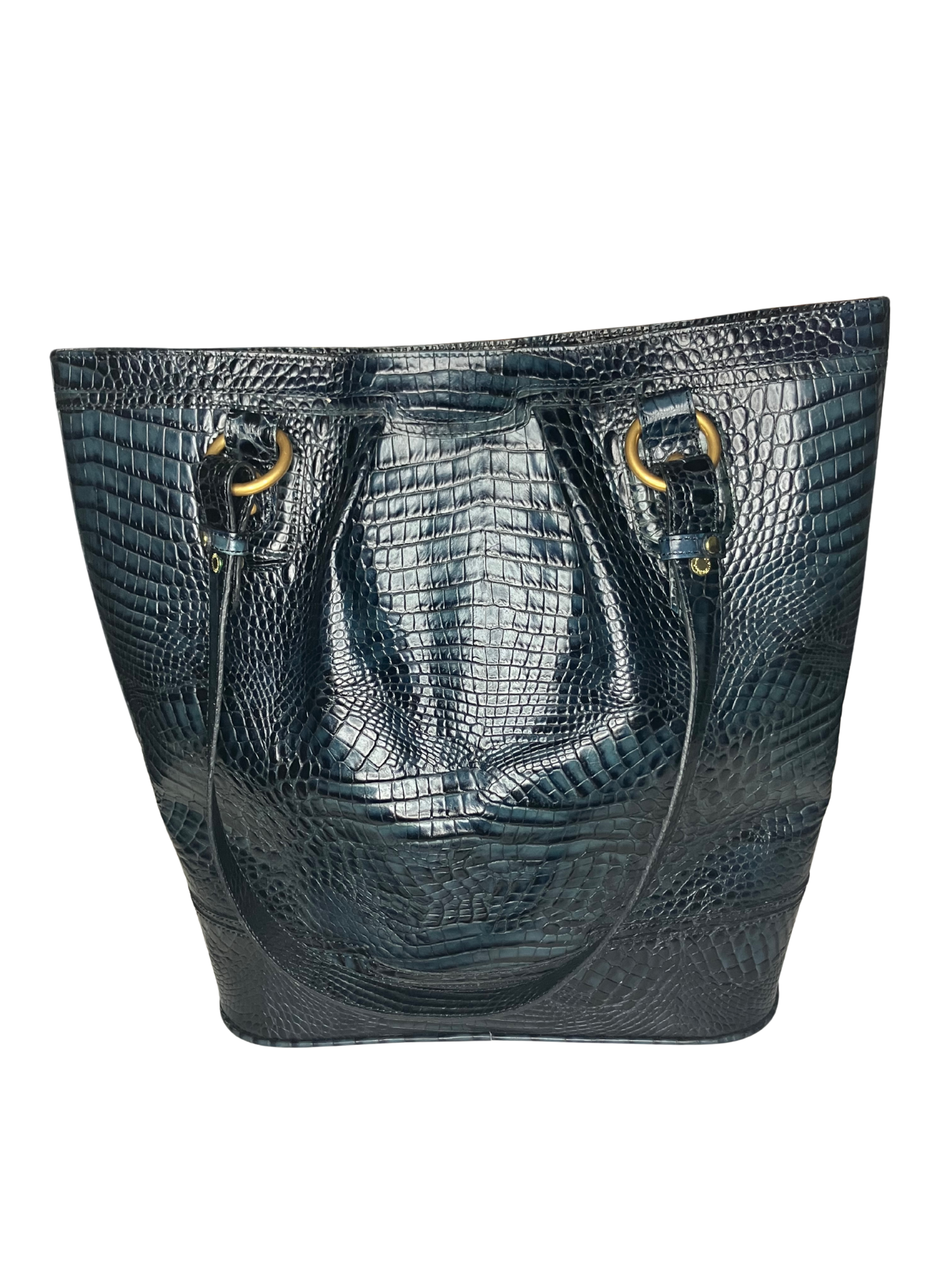 Brahmin Black Croc-Embossed Leather Tote Bag Gold Hardware Authentic