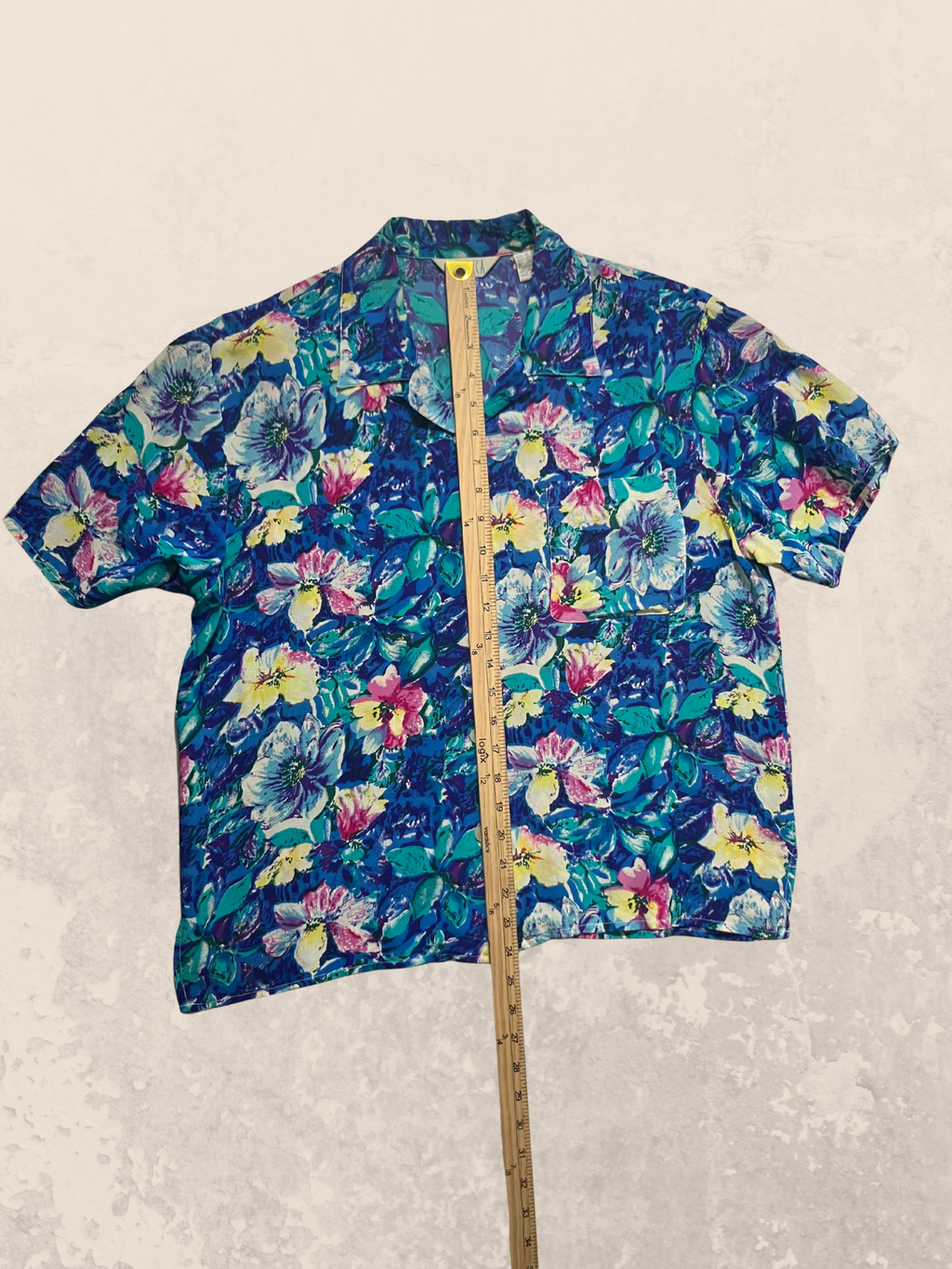 Sellecca — Silk Blouse | Cobalt watercolor floral, camp collar · Sz 14