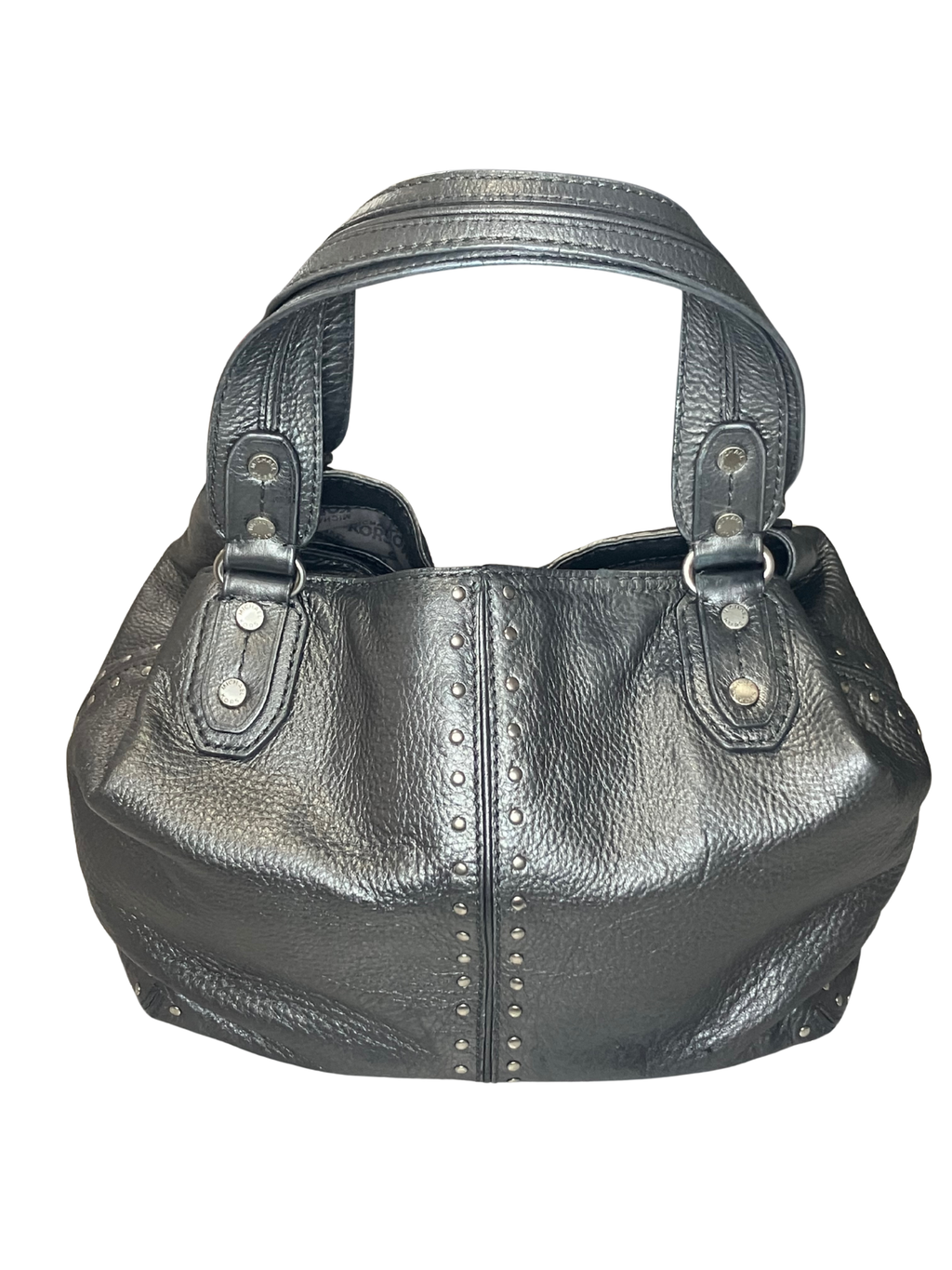 Michael Kors Black Pebbled Leather Studded Satchel - Large Tote Bag