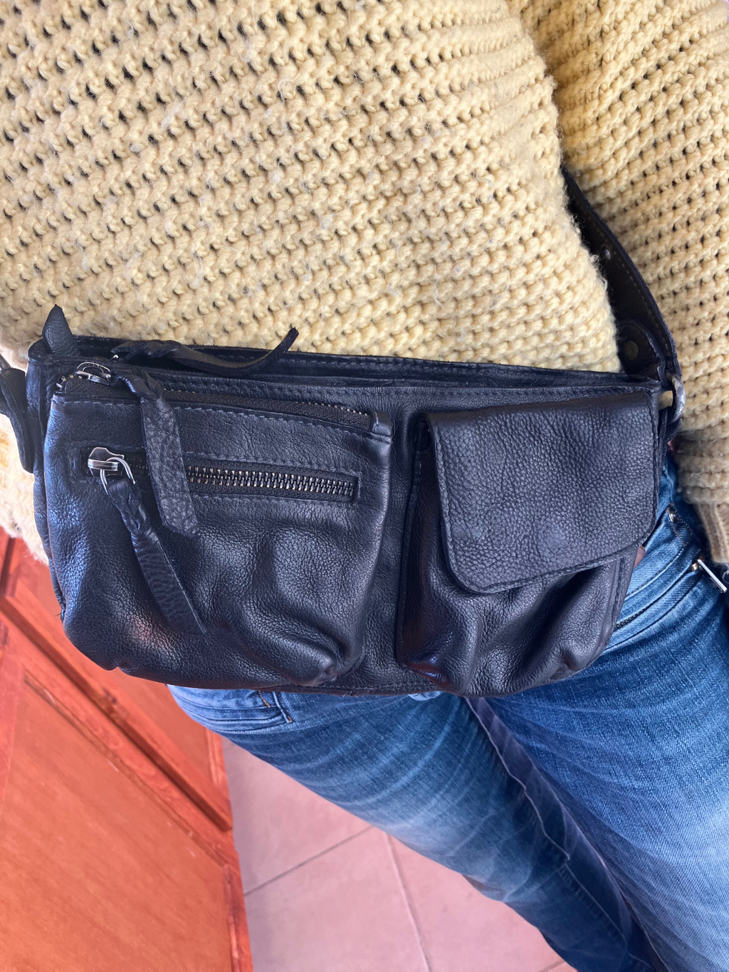 Free People Black Leather Crossbody Belt Bag - Convertible Hybrid Style
