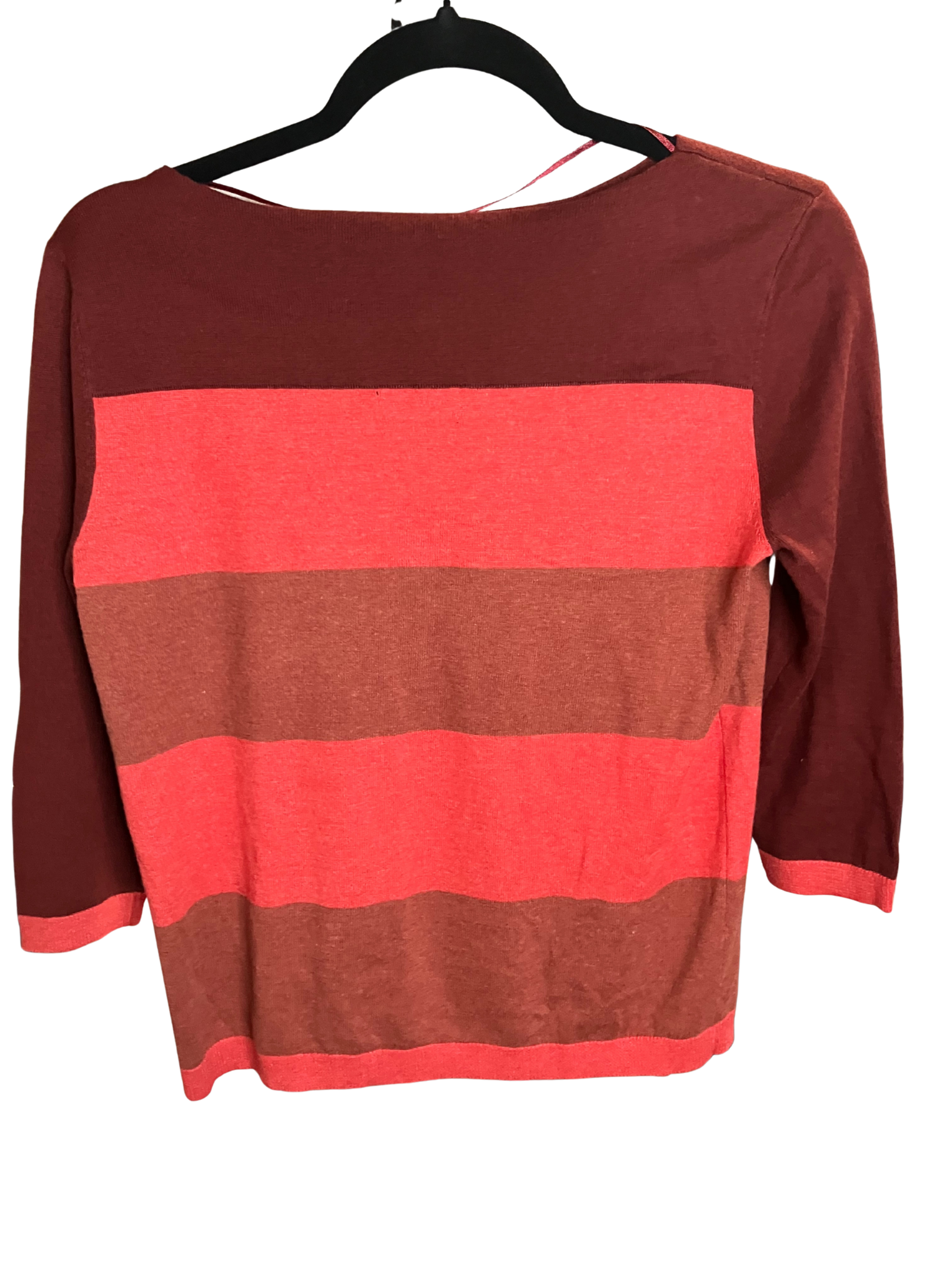 a.n.a Petite Striped Sweater Women's PS Terracotta Coral 3/4 Sleeve