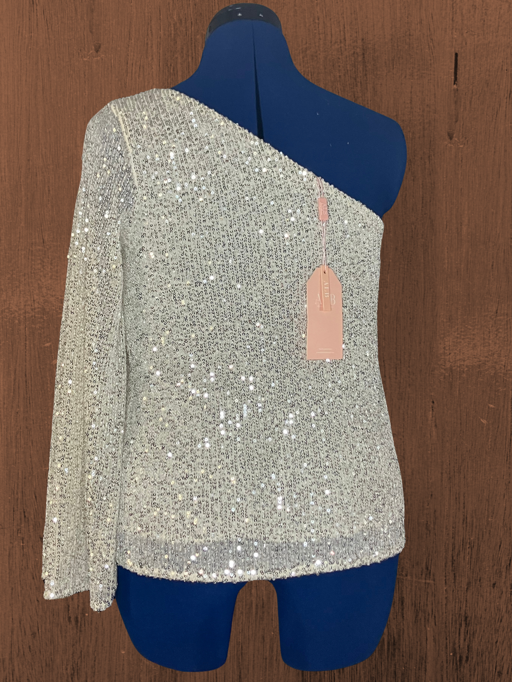 ALB Anne-Louise — One-Shoulder Sequin Top | Silver-white evening allure · Sz 8