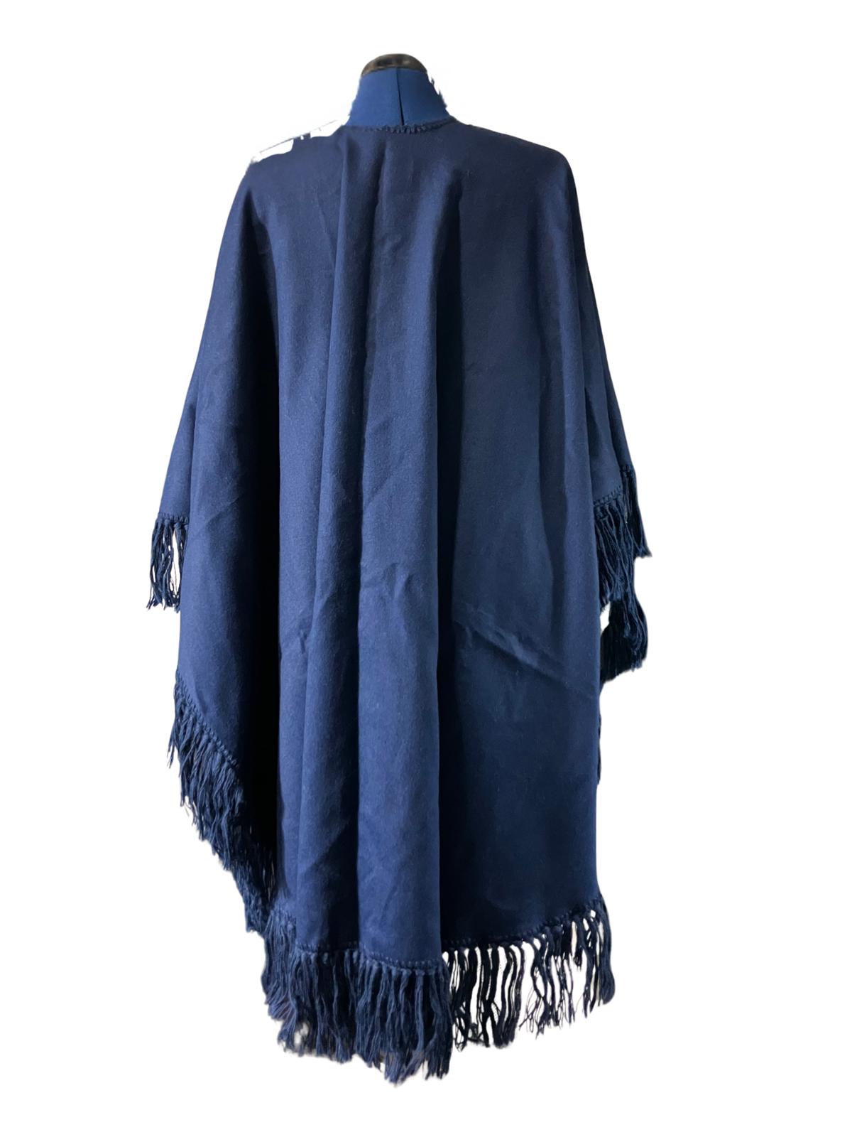 Alpaca Peru Navy Fringe Poncho Wrap Cape