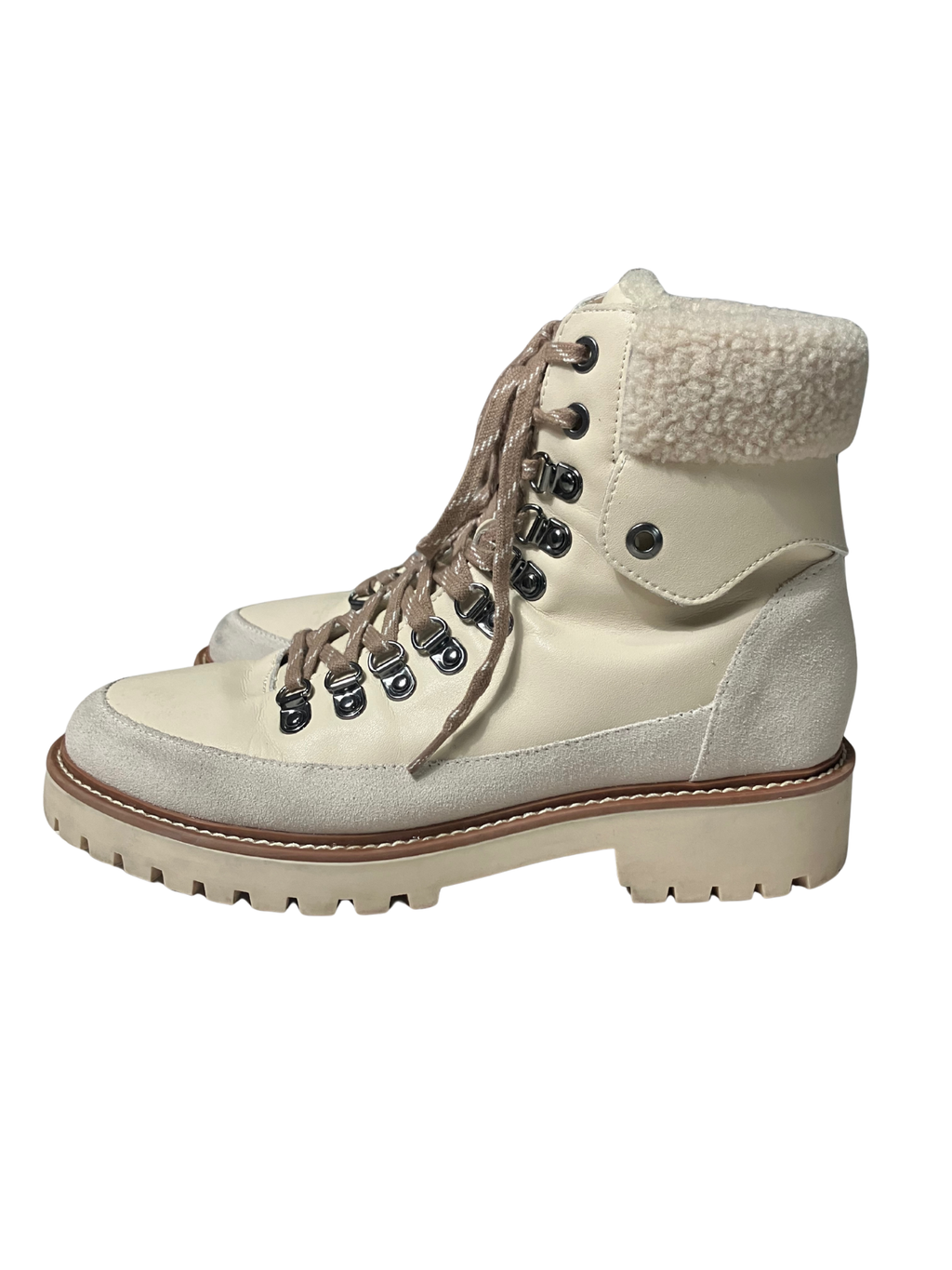 Blondo Natasia Waterproof Ankle Boots Beige Leather Shearling Lined