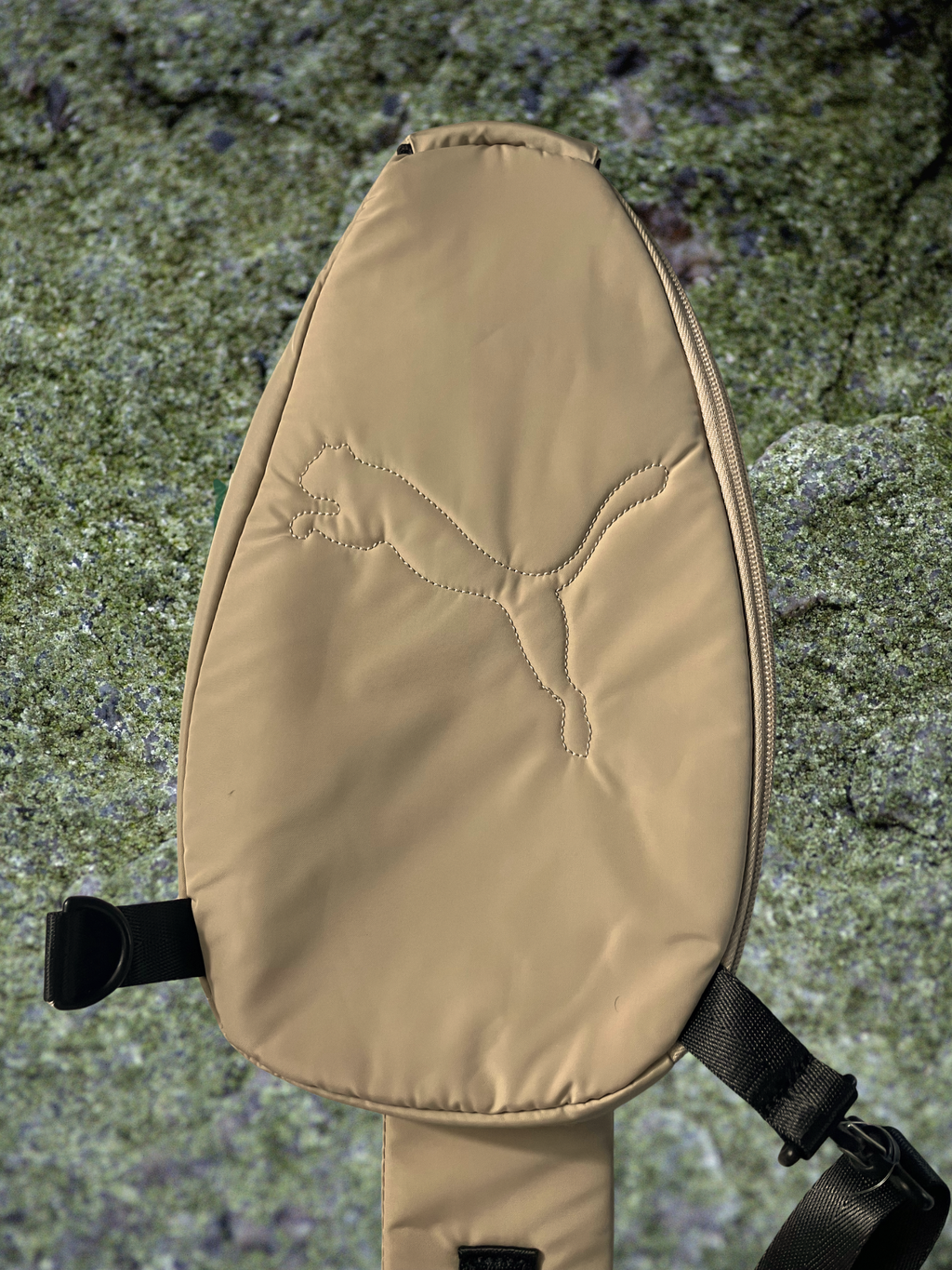 PUMA — Crossbody Sling Bag | Tonal embroidered leaping cat, sand beige · Sz OS