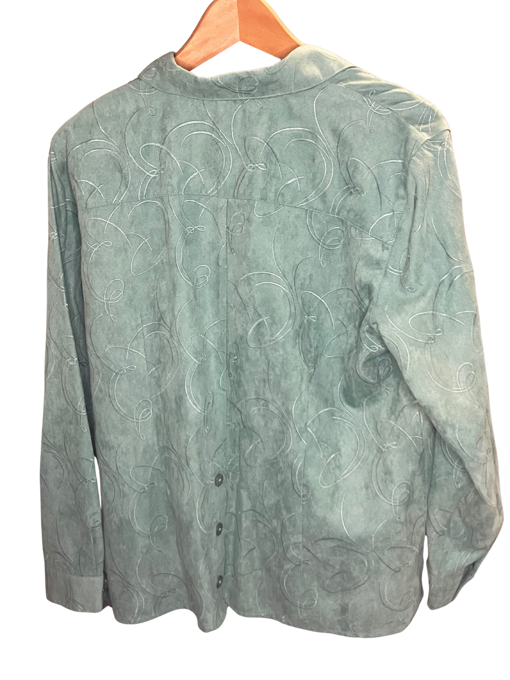 Sag Harbor Petite Emerald Green Embroidered Suede-Finish Blouse Size P/M