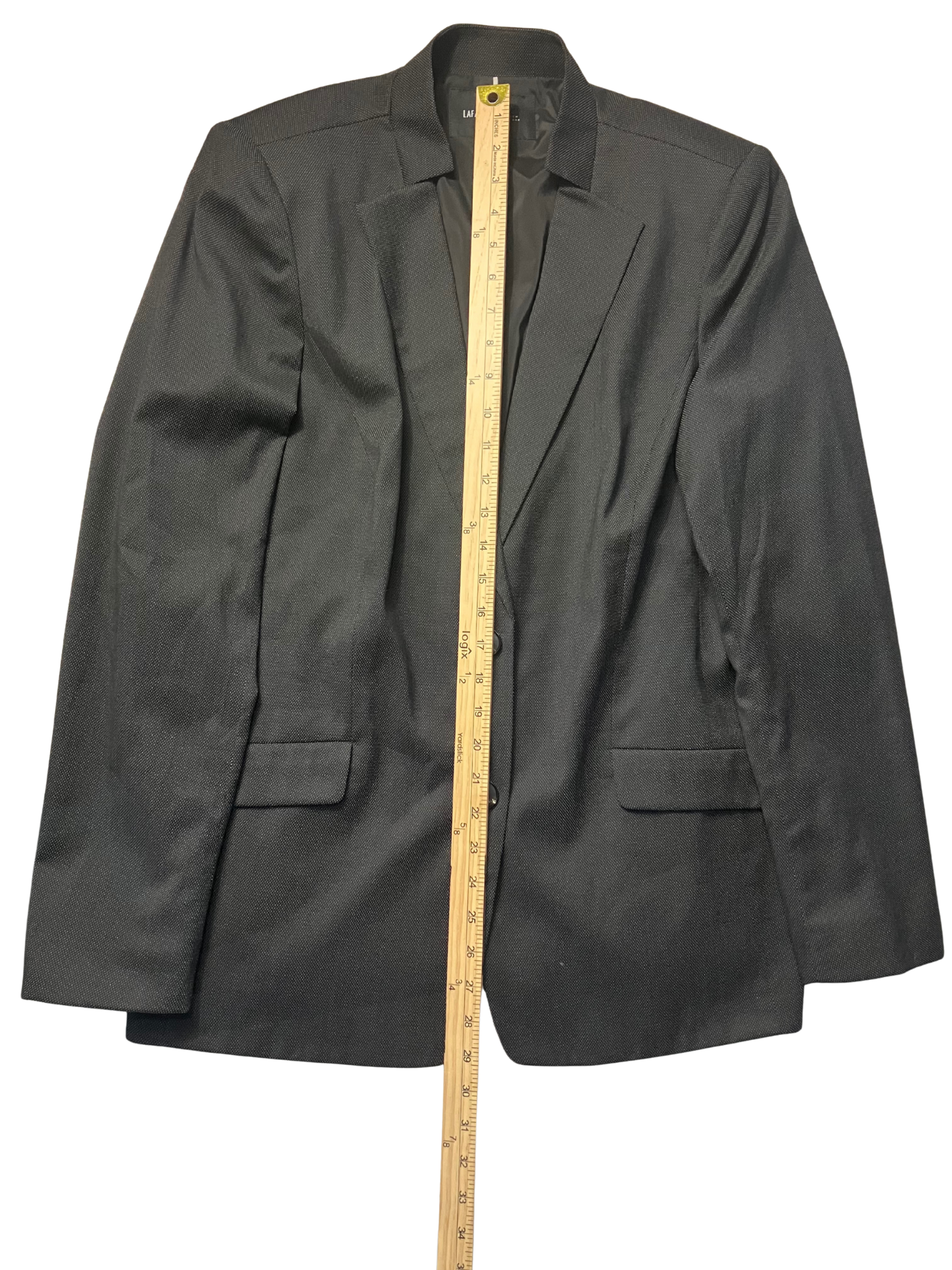 Lafayette 148 New York Black Wool Blazer Size 16 Tailored Two-Button Jacket