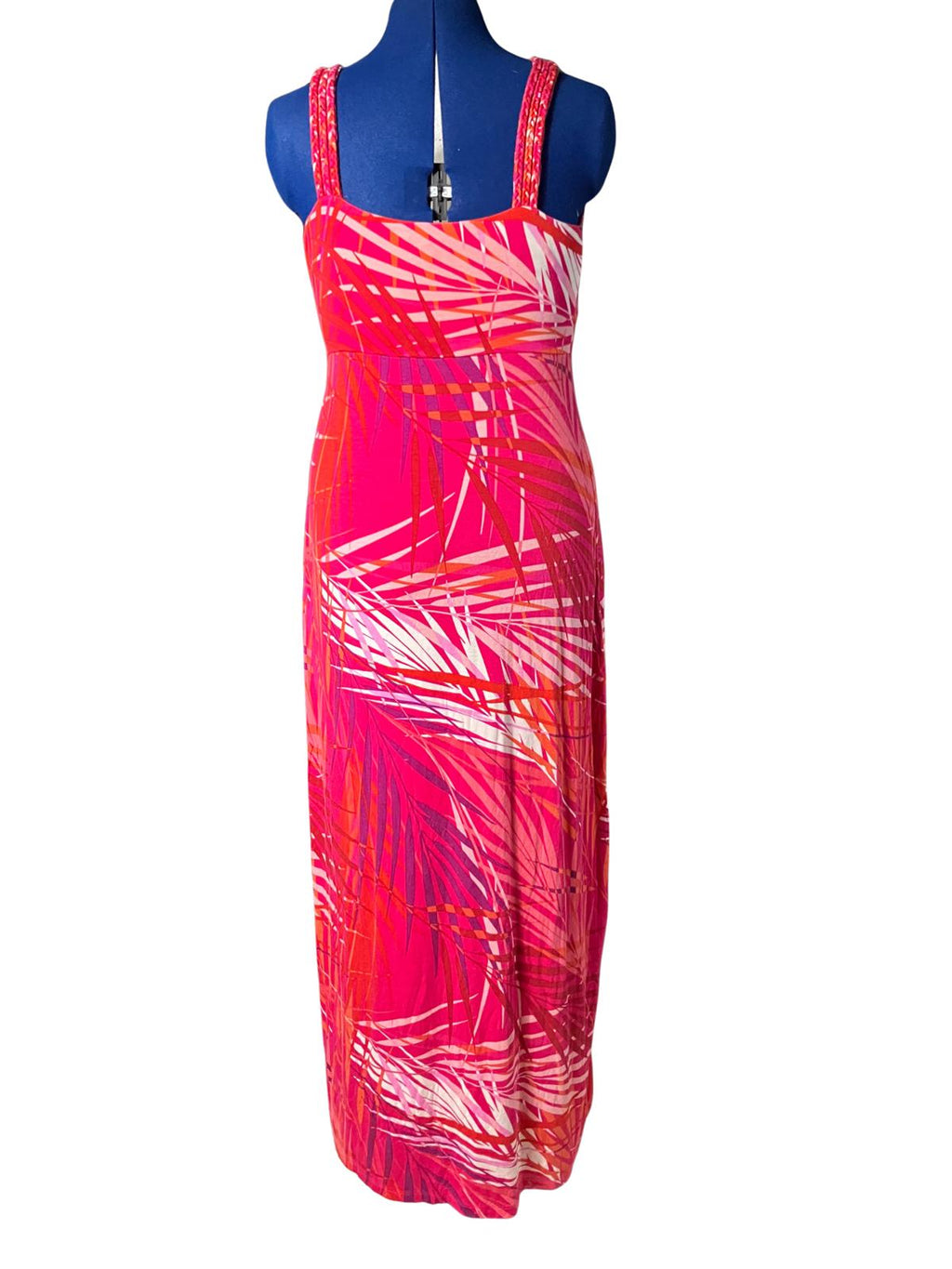 Neiman Marcus — Maxi Dress | Hot pink tropical print, empire waist · Sz M