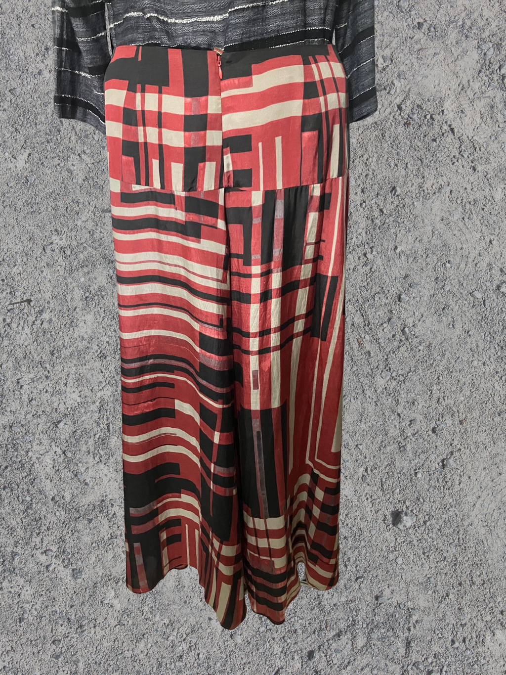 Peruvian Connection — Maxi Skirt | Art Deco geometric print, drop waist · Sz 16