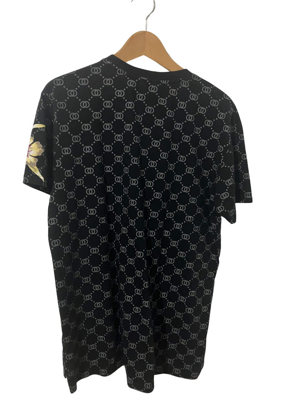 KRISP Designer T-Shirt Black with Golden Dragon & Lily Print