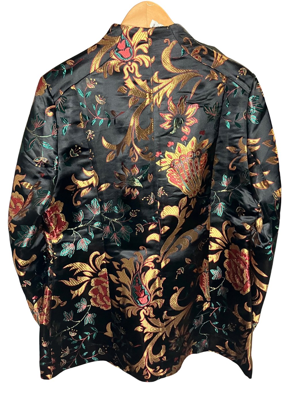 Soft Surroundings Brocade Mandarin Jacket Black Gold Floral XL Oriental