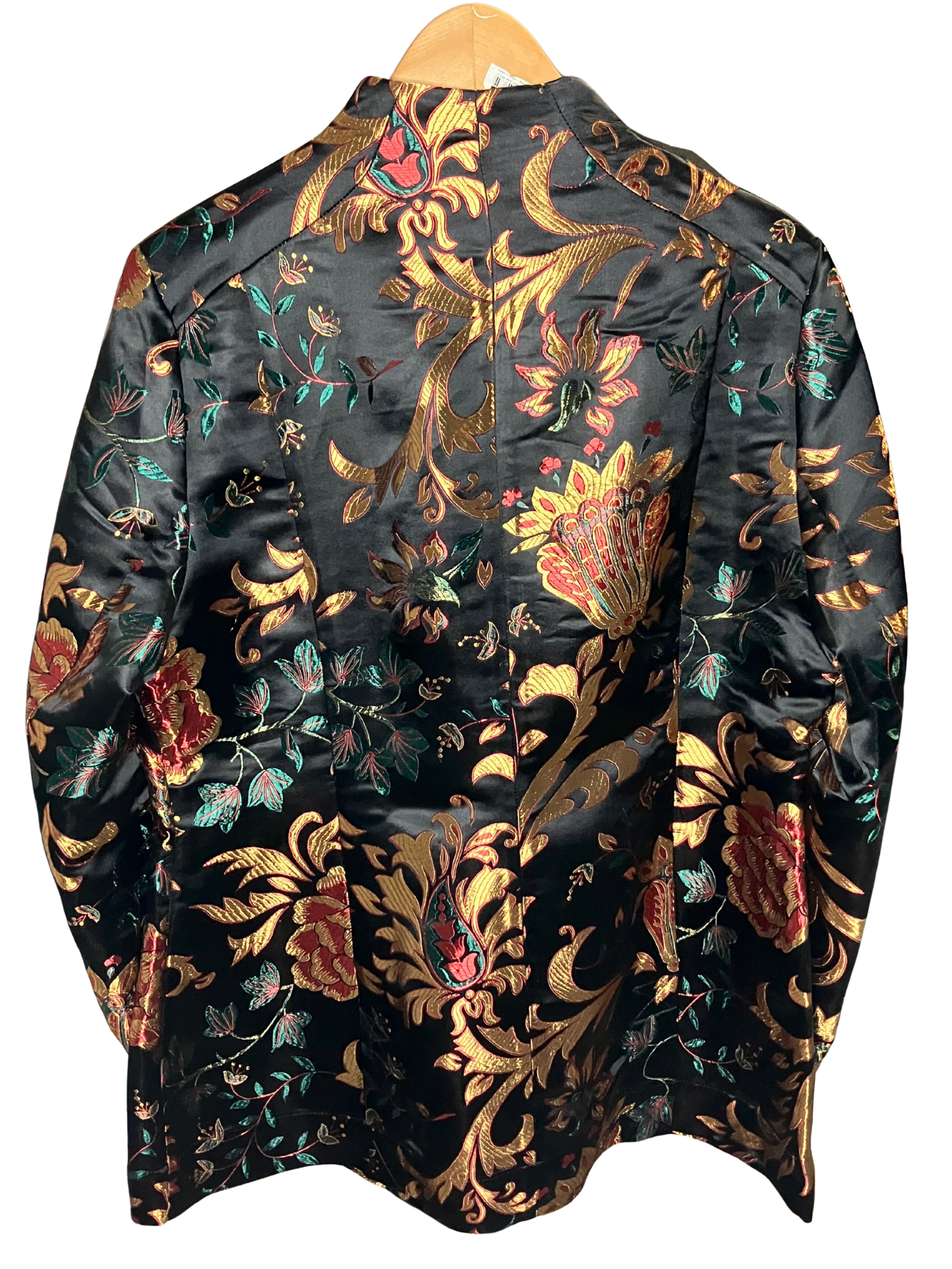 Soft Surroundings Brocade Mandarin Jacket Black Gold Floral XL Oriental