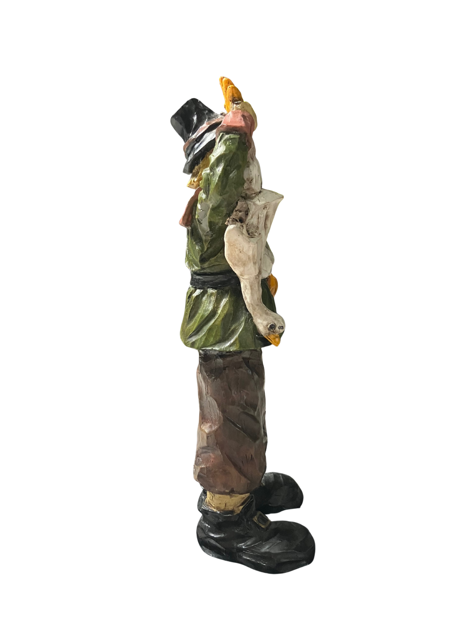 Vintage Thanksgiving Pilgrim Figurine with Goose & Pumpkin - 9" Resin