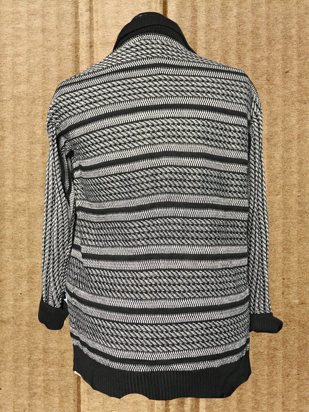 RXB — Cardigan | Black & white stripe, oversized shawl collar · Sz M