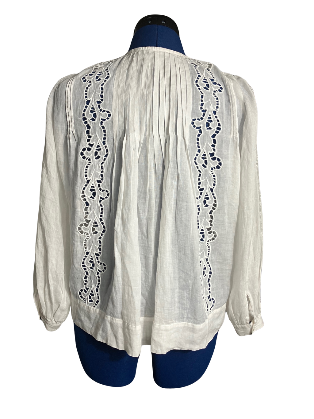 Nili Lotan White Ramie Lace Blouse - Pintuck Detail Size XS