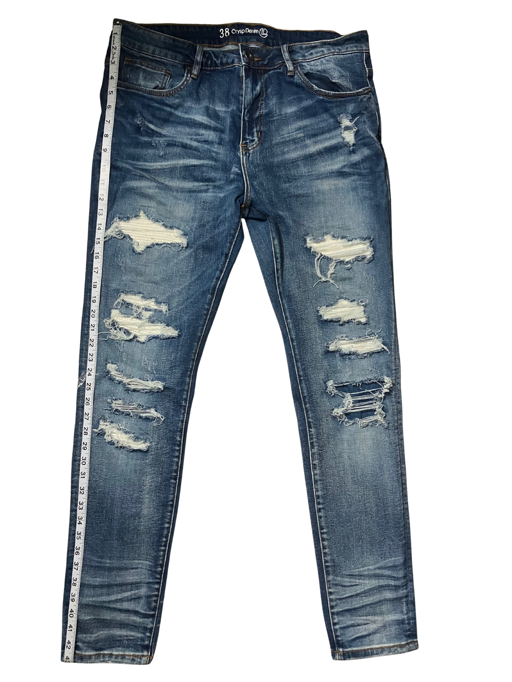 Crysp Denim Distressed Skinny Jeans Blue Wash Stretch Size 38