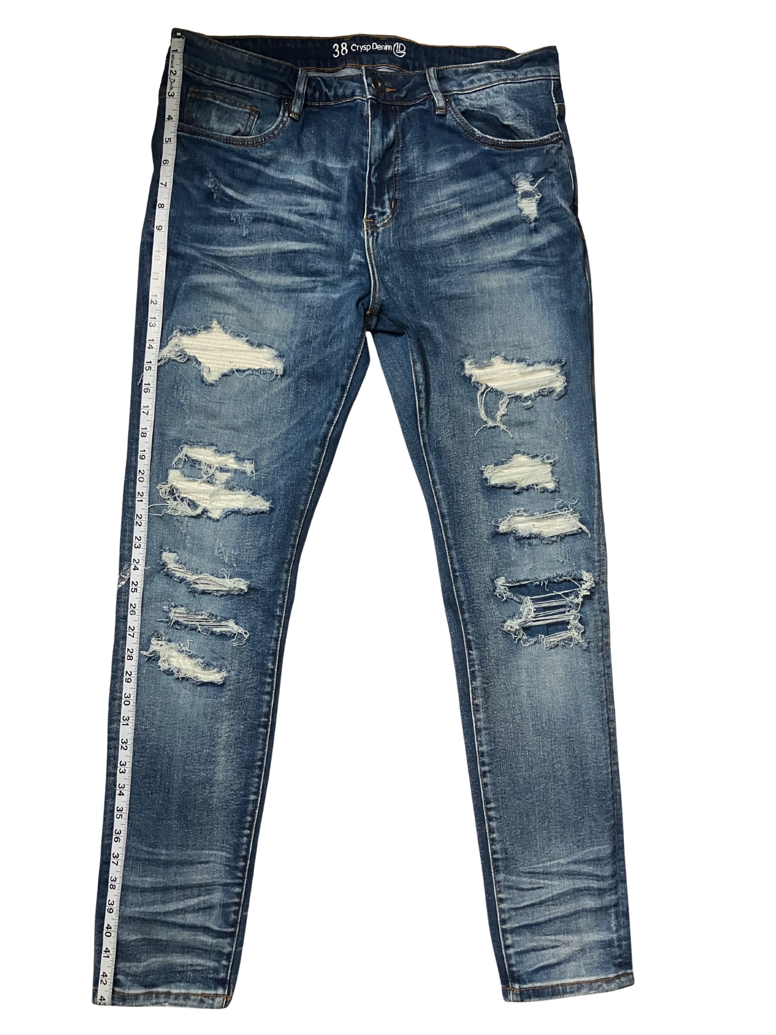 Crysp Denim Distressed Skinny Jeans Blue Wash Stretch Size 38