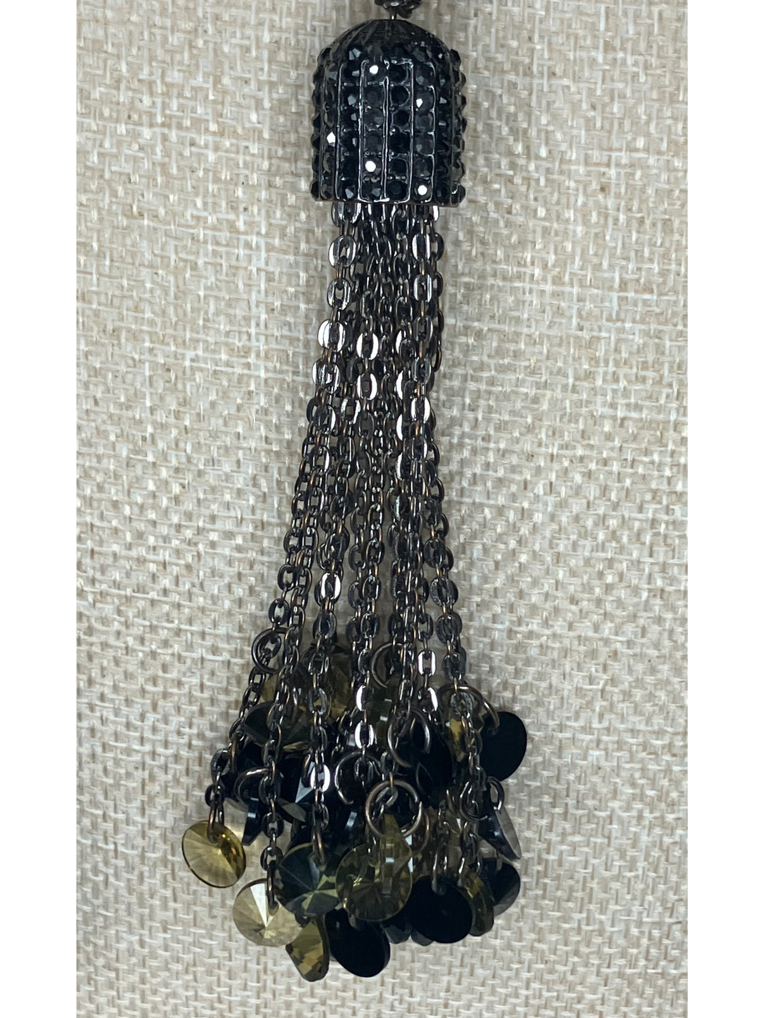 Multi-Layer Tassel Necklace Gunmetal Black Amber Statement Boho Chic