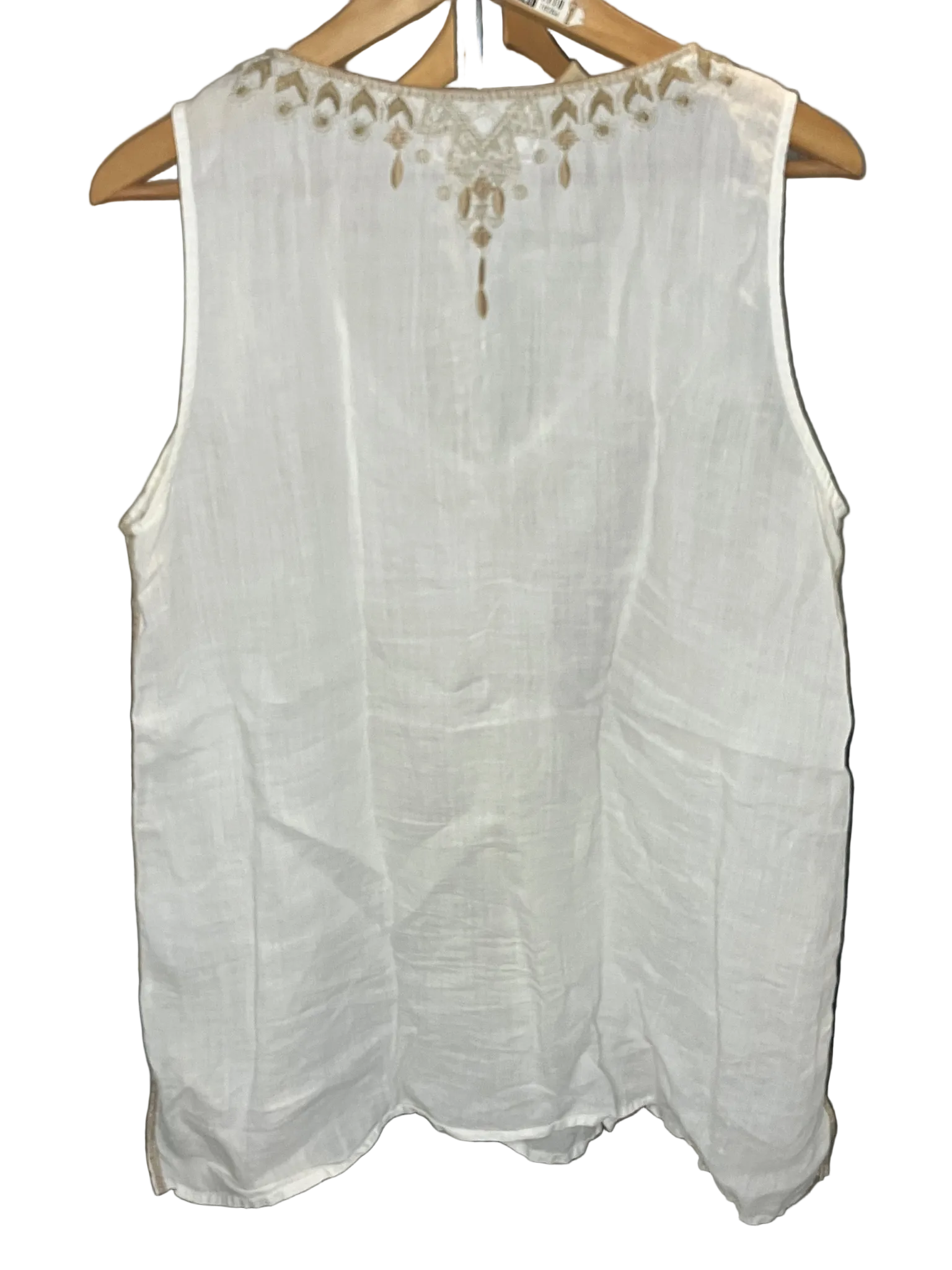 Johnny Was Workshop Embroidered Ramie Tank Top Ivory Gold Boho Size M