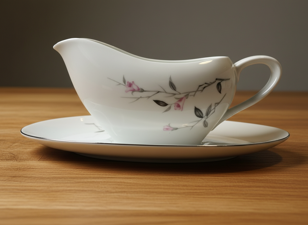 Cherry Blossom Fine China Gravy Boat w/ Underplate 1067 Japan Vintage Set