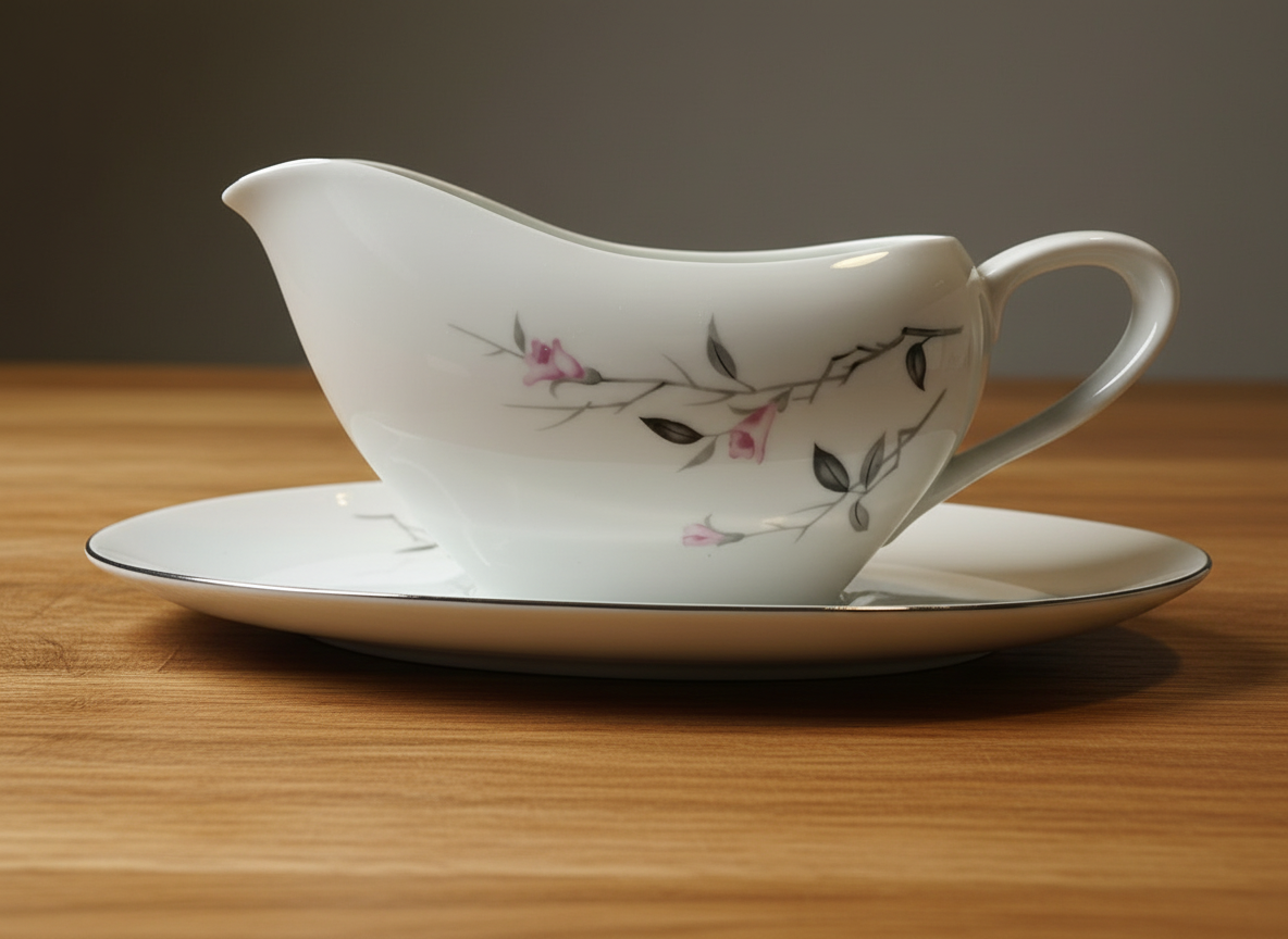 Cherry Blossom Fine China Gravy Boat w/ Underplate 1067 Japan Vintage Set