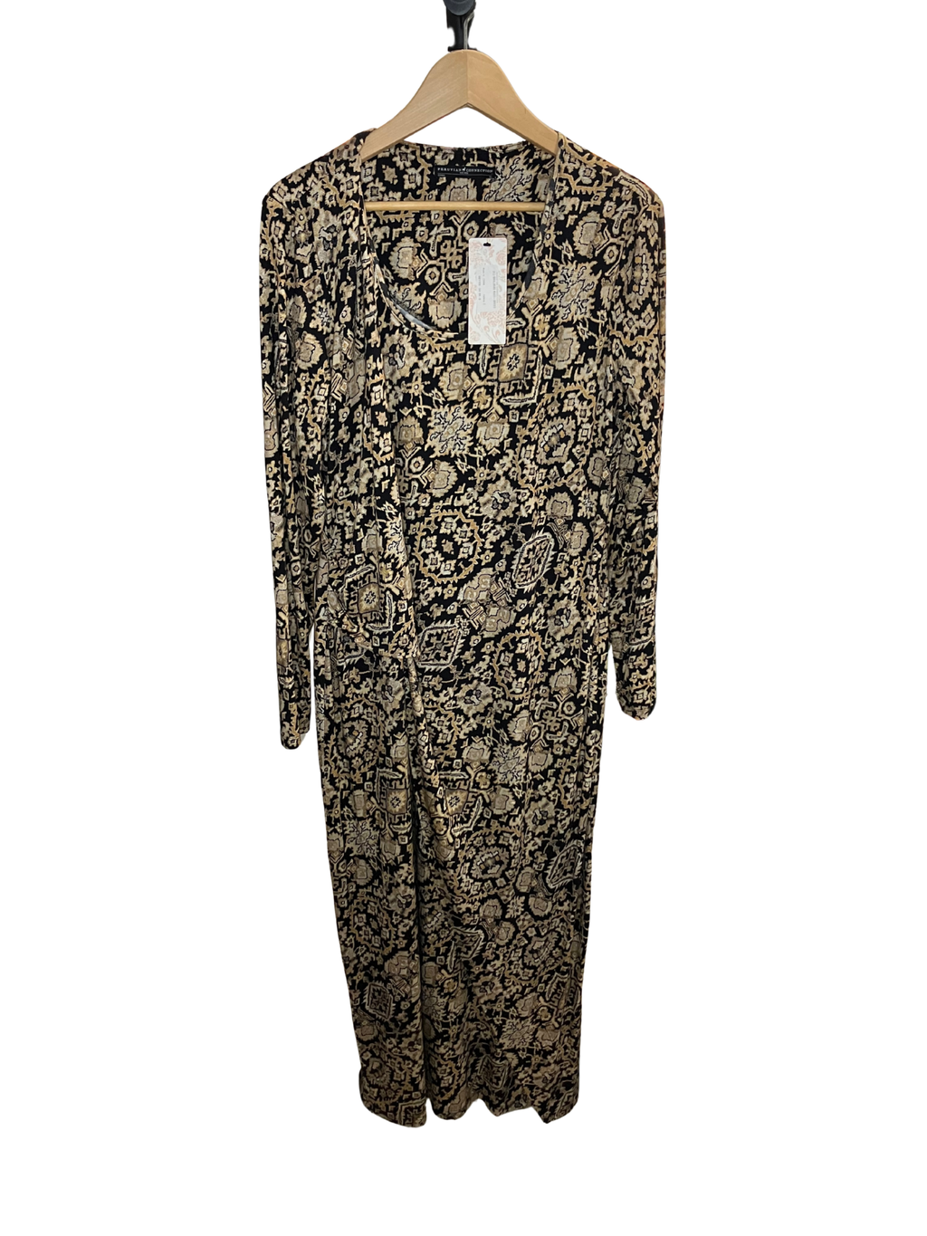 Peruvian Connection Shalimar Maxi Dress XL Black Gold Boho Long Sleeve NWT