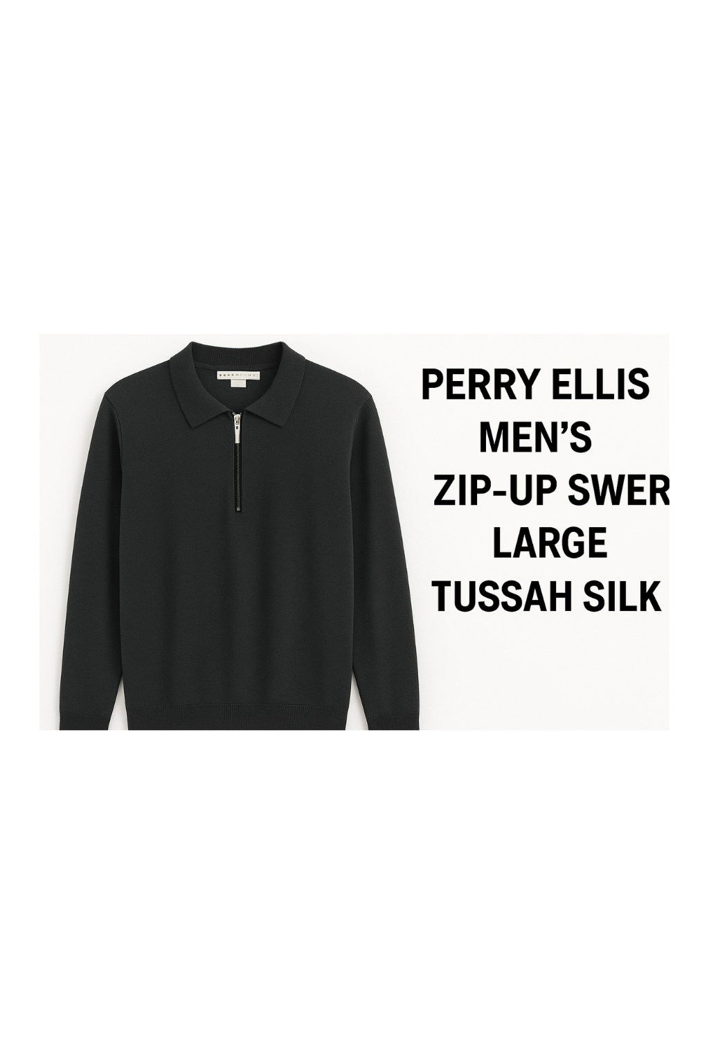 Perry Ellis Men’s Zip-Up Collared Sweater Large Tussah Silk Blend