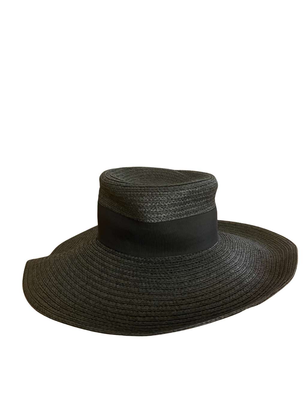 August Hat Company Black Wide Brim Straw Hat - Floral Embellishment